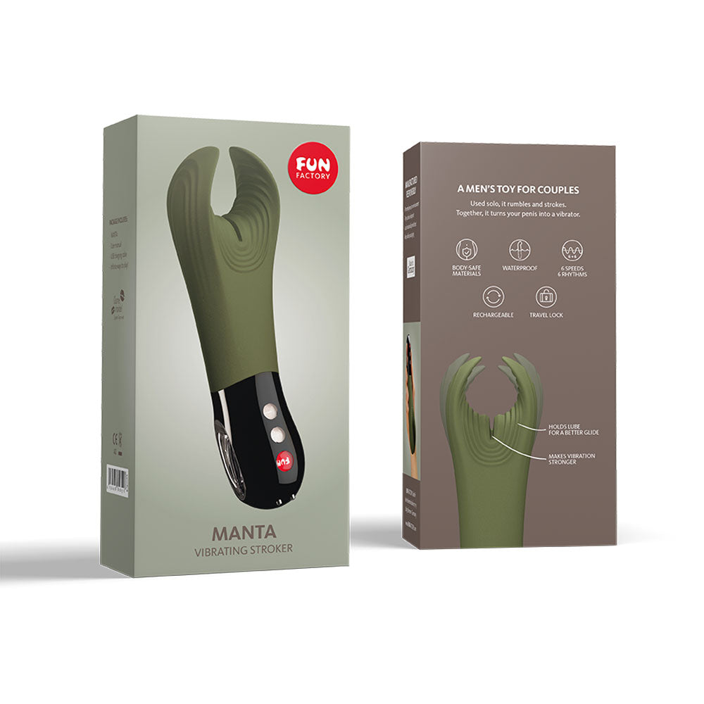 Fun Factory Manta - Rechargeable Vibrating Penis Stroker for Men - Waterproof & Body-Safe Silicone - Enhance Solo Play & Couples Intimacy - Perfect for Sensual Massage & Stimulation