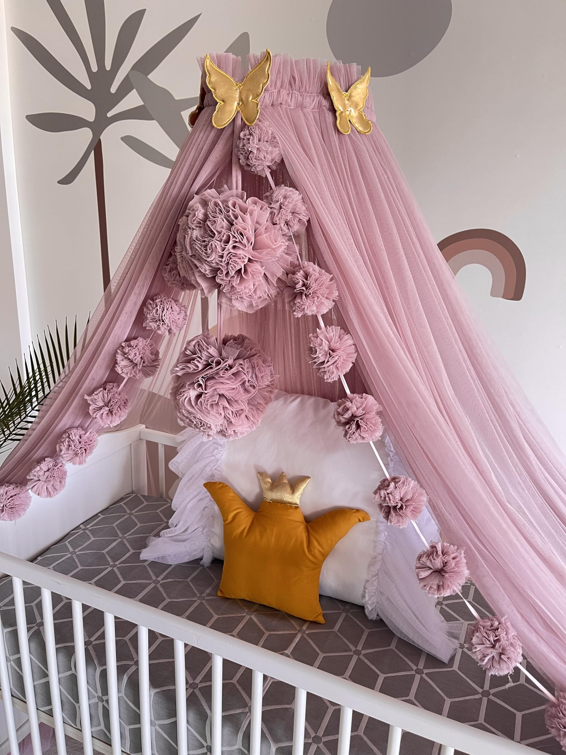 Fancyroom Baby Bed Canopy - Pink Princess Crib Canopy with Mosquito Net for Nursery Decor | Breathable Cotton Fabric for Newborn & Toddler Safety | Perfect for Nursery, Bedroom, and Baby Shower Gifts