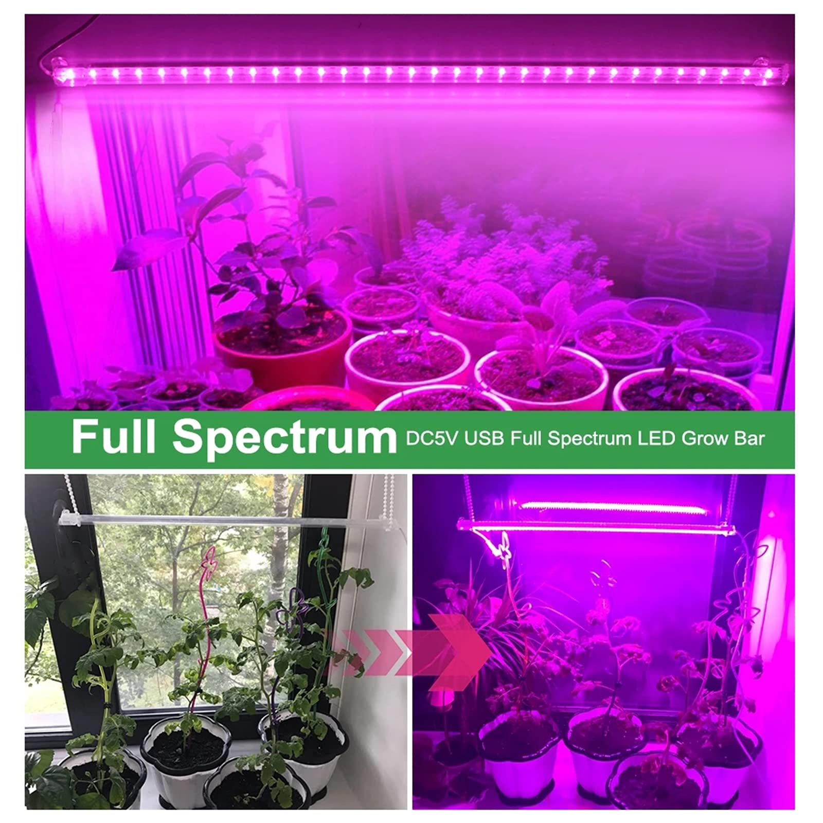 30W Full Spectrum LED Grow Light with Timer & Dimmable - 3 Head Flexible Clip Plant Light for Indoor Seedlings, Hydroponics, Succulents - USB 5V Powered for Home Gardening & Greenhouse Use