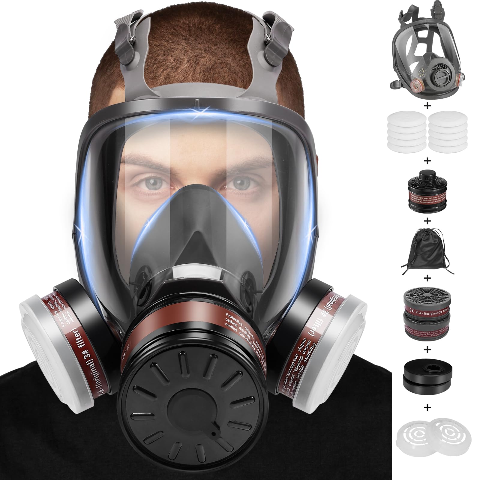 Full Face Respirator Mask for Nuclear & Chemical Protection - Gas Mask with Activated Carbon Filters for Survival, Emergency Preparedness & Industrial Safety