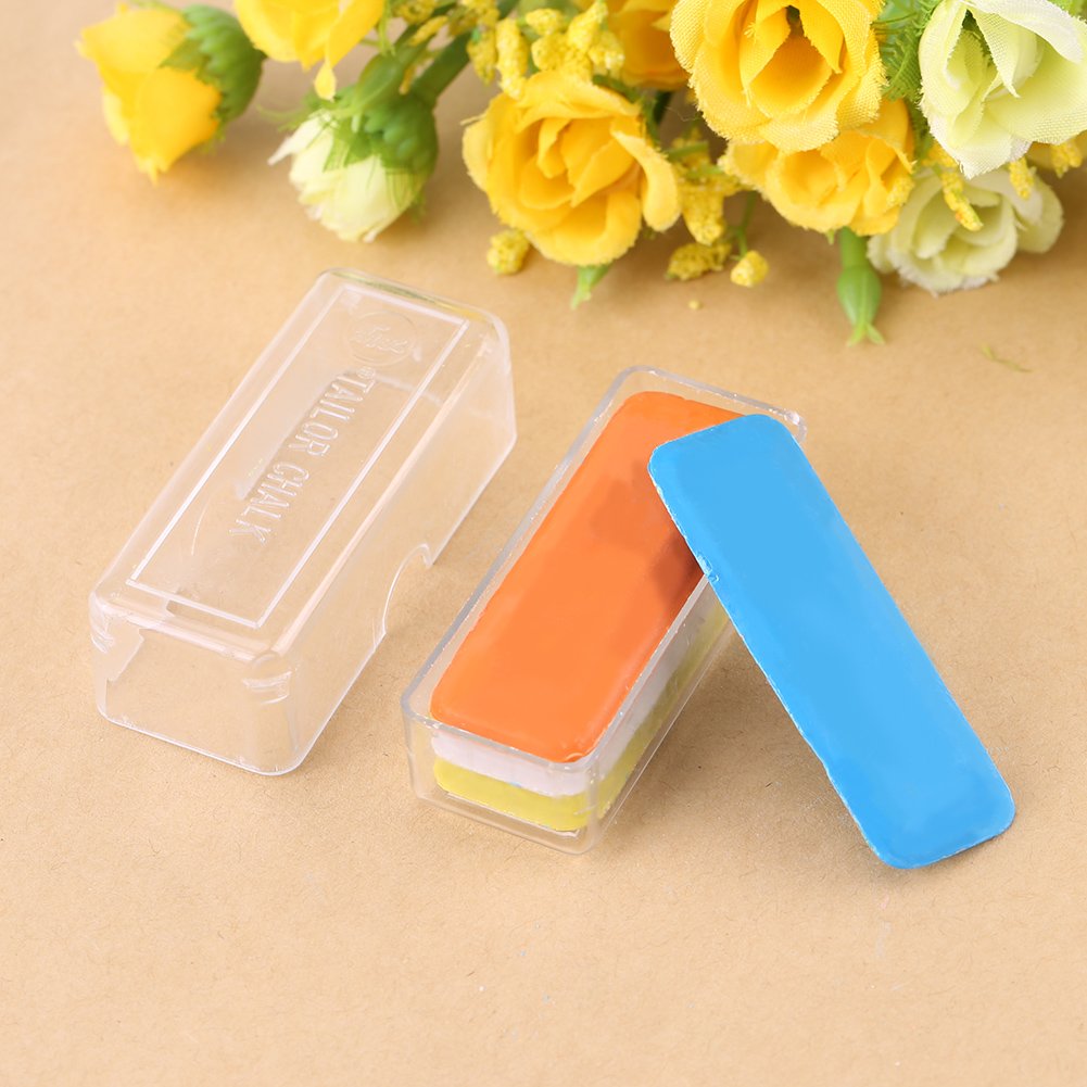 4-Piece Multi-Color Wax Tailor's Chalk Set - White, Yellow, Orange & Blue Fabric Marking Pencils with Storage Box - Perfect for Sewing, Dressmaking, DIY Garments & Fabric Crafts