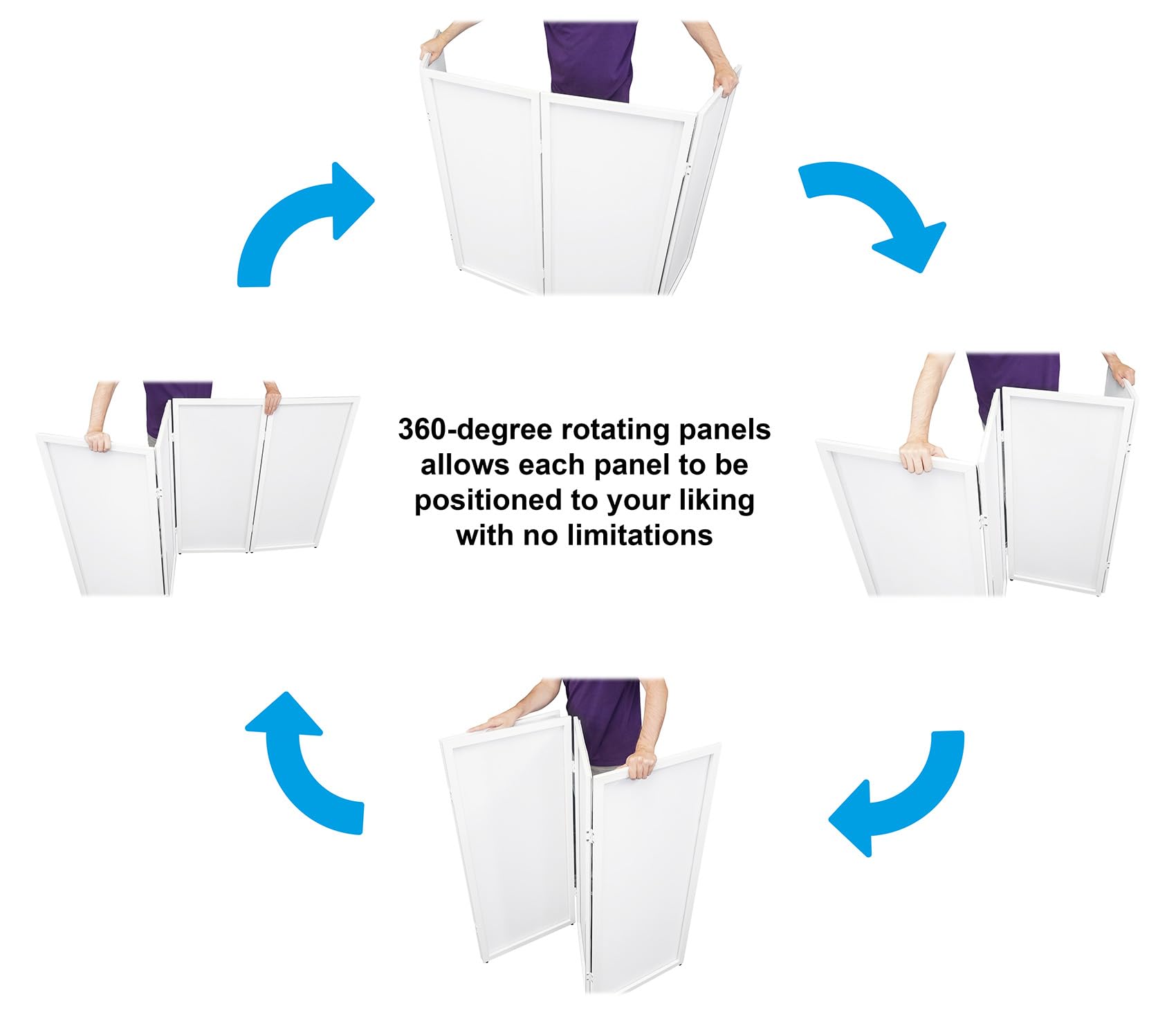 Rockville RFSSW White DJ Event Facade - 4 Panel Foldable DJ Booth with Built-In Scrim, Steel Frame, Non-Slip Feet & Travel Bag - Perfect for DJs, Wedding Receptions, Nightclubs & Corporate Events