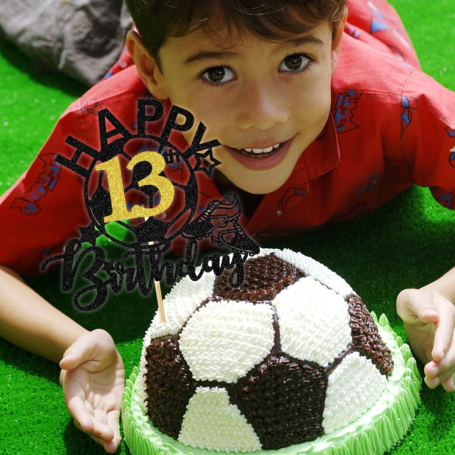Glitter Soccer Happy 13th Birthday Cake Topper - Soccer Player & Football Theme Party Decorations for Boys & Girls - Perfect for Birthday Cakes, Cupcakes, and Dessert Tables at Sports-Themed Celebrations