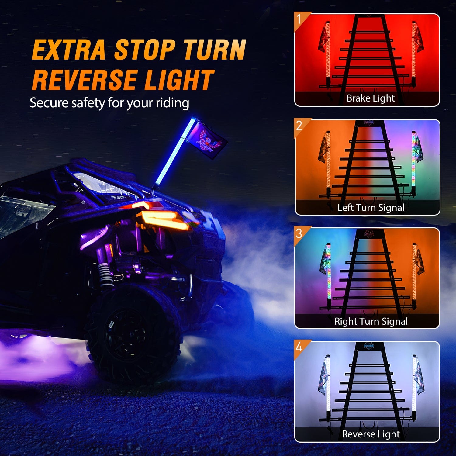 1Pc 3FT Spiral Antenna Bluetooth Remote App Control LED Fat Whip Light - Perfect for Car, Truck, Motorcycle & Off-Road Vehicle Lighting