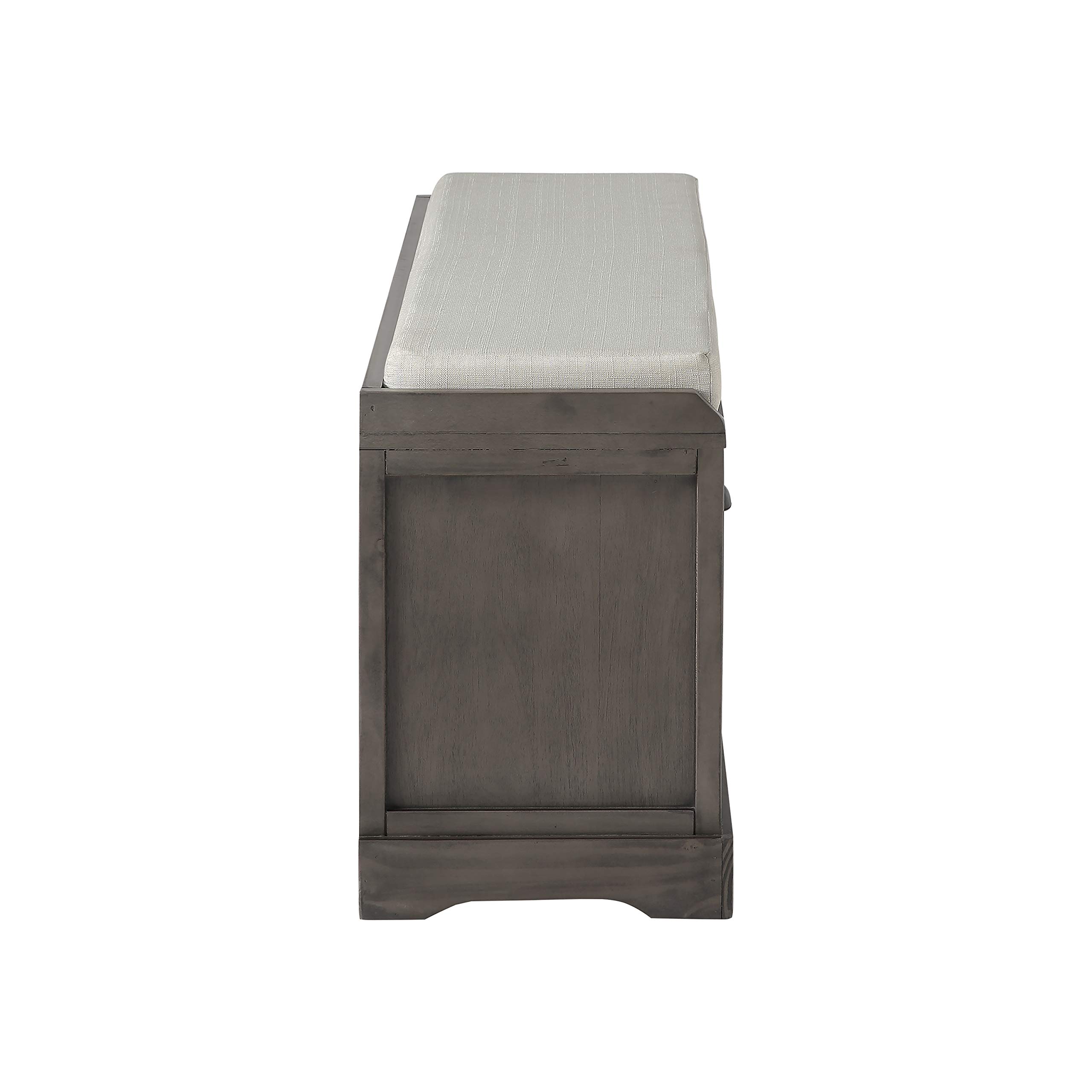 Rustic Gray Wood Storage Bench with 2 Cabinets & 1 Basket - Entryway Shoe Bench with Removable Cushion - Perfect for Living Room, Hallway & Home Organization - Ideal for Shoes, Blankets & Entry Storage