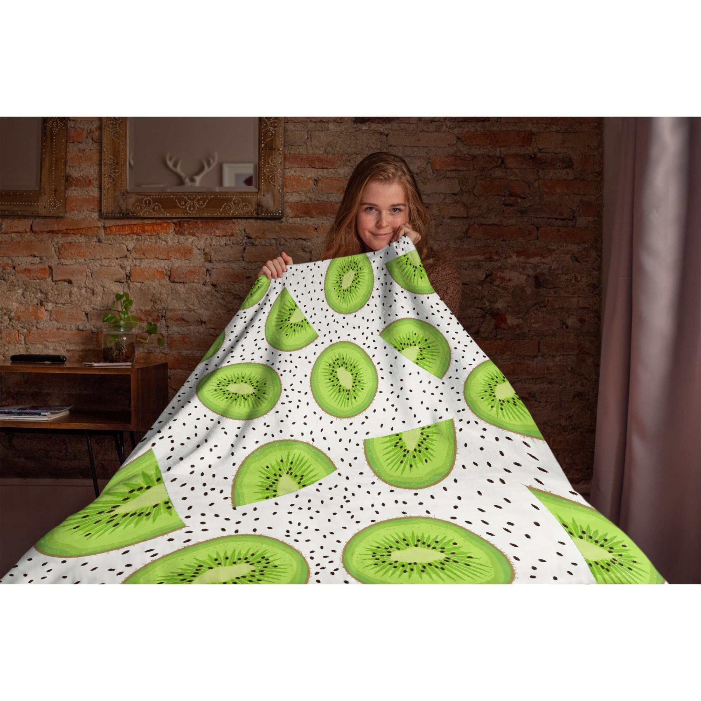 Premium Soft Green Kiwi Fruit Fleece Throw Blanket - 30x40 Inch Cozy Flannel Blanket for Bed, Couch, Sofa & Travel - Funny Pet Stroller Accessory - Perfect for Home Decor, Gifts & Winter Warmth