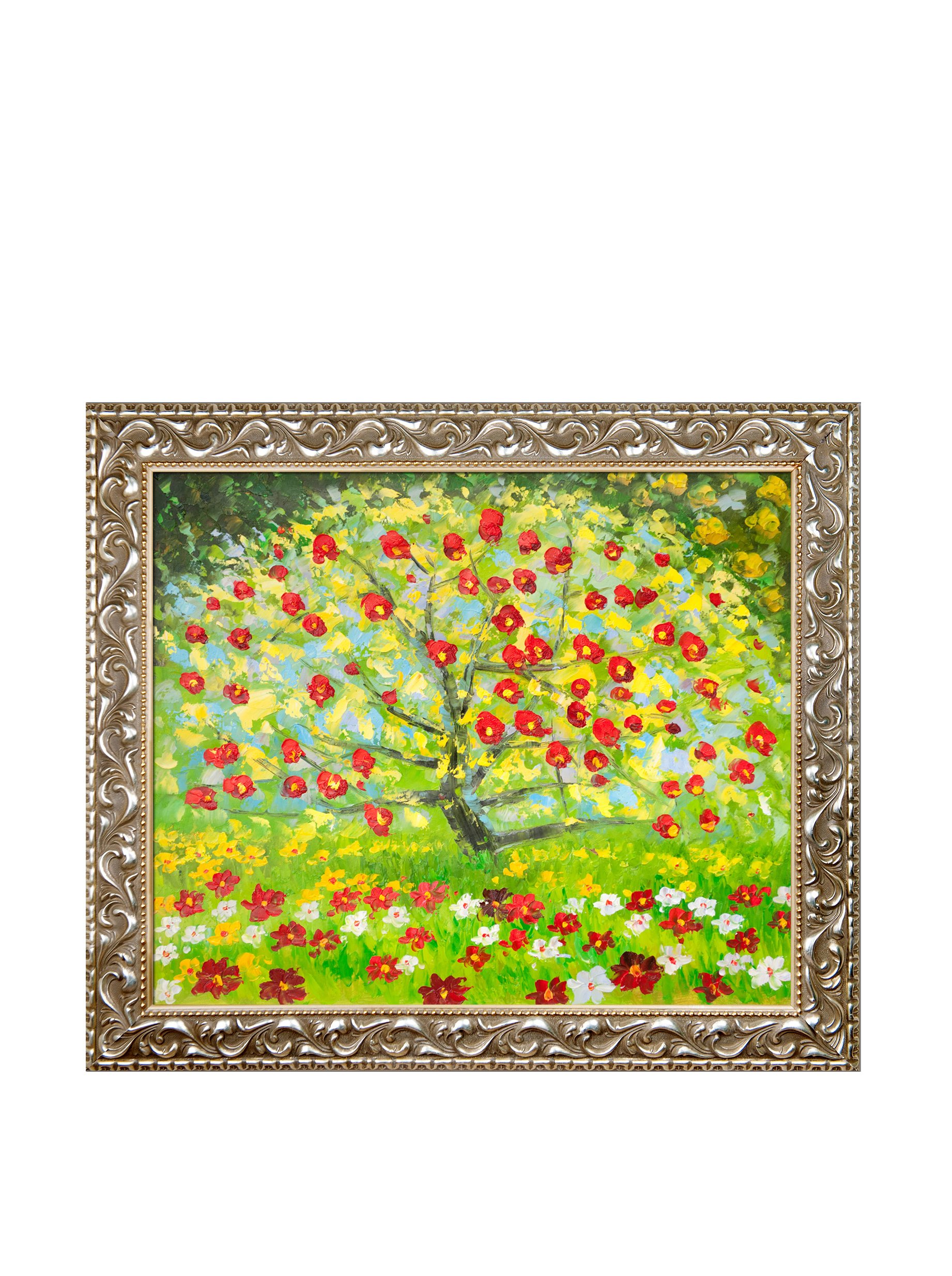 OverstockArt The Apple Tree with Rococo Silver Framed Oil Painting - 29.5