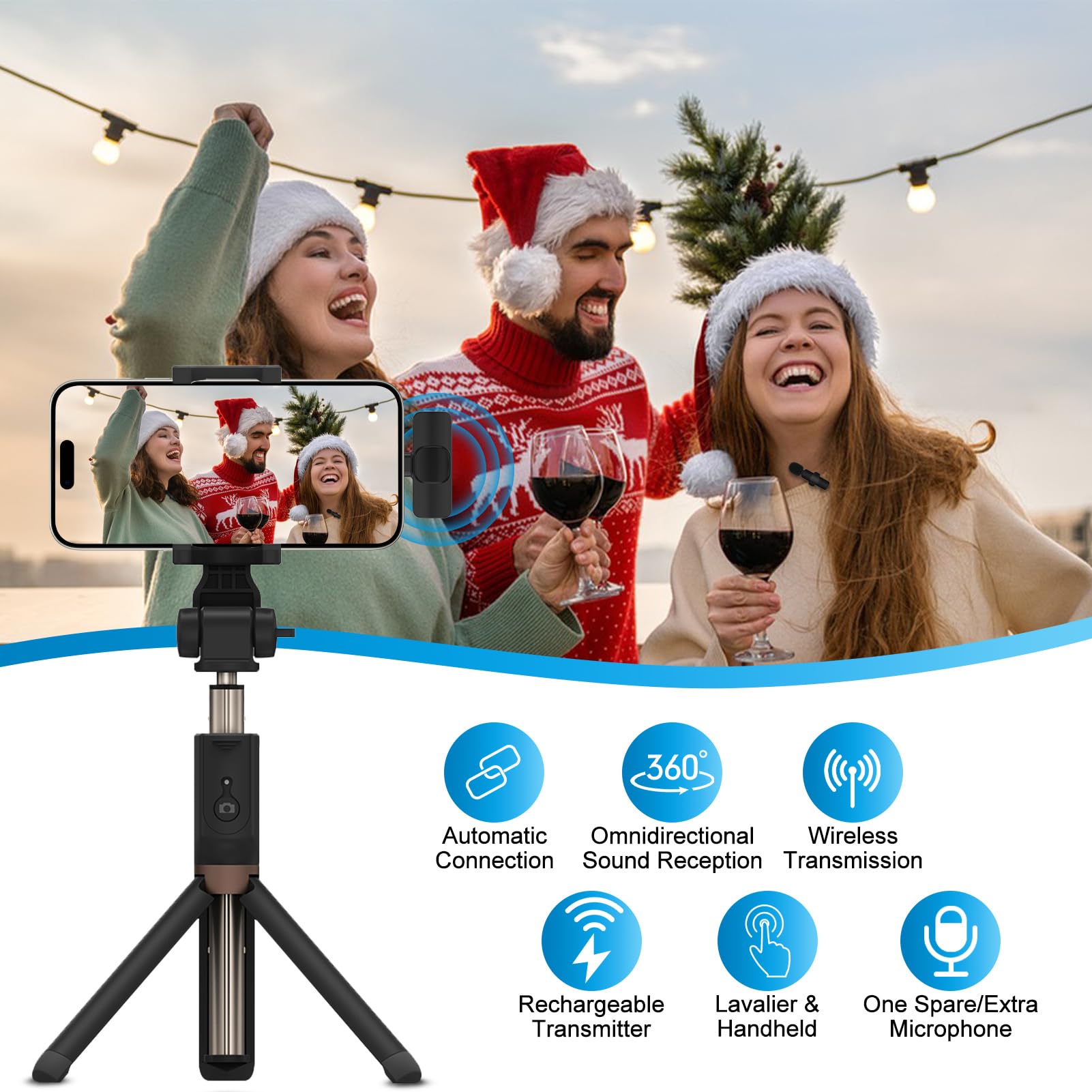 Wireless Lavalier Microphone with USB-C for iPhone 16 Pro Max/15, Samsung Galaxy S25/S24 Ultra/A16 - Noise Cancelling Lapel Mic for Video Recording, TikTok, YouTube, Vlogging & Live Streaming (Perfect for Interviews, Podcasts & Online Classes)