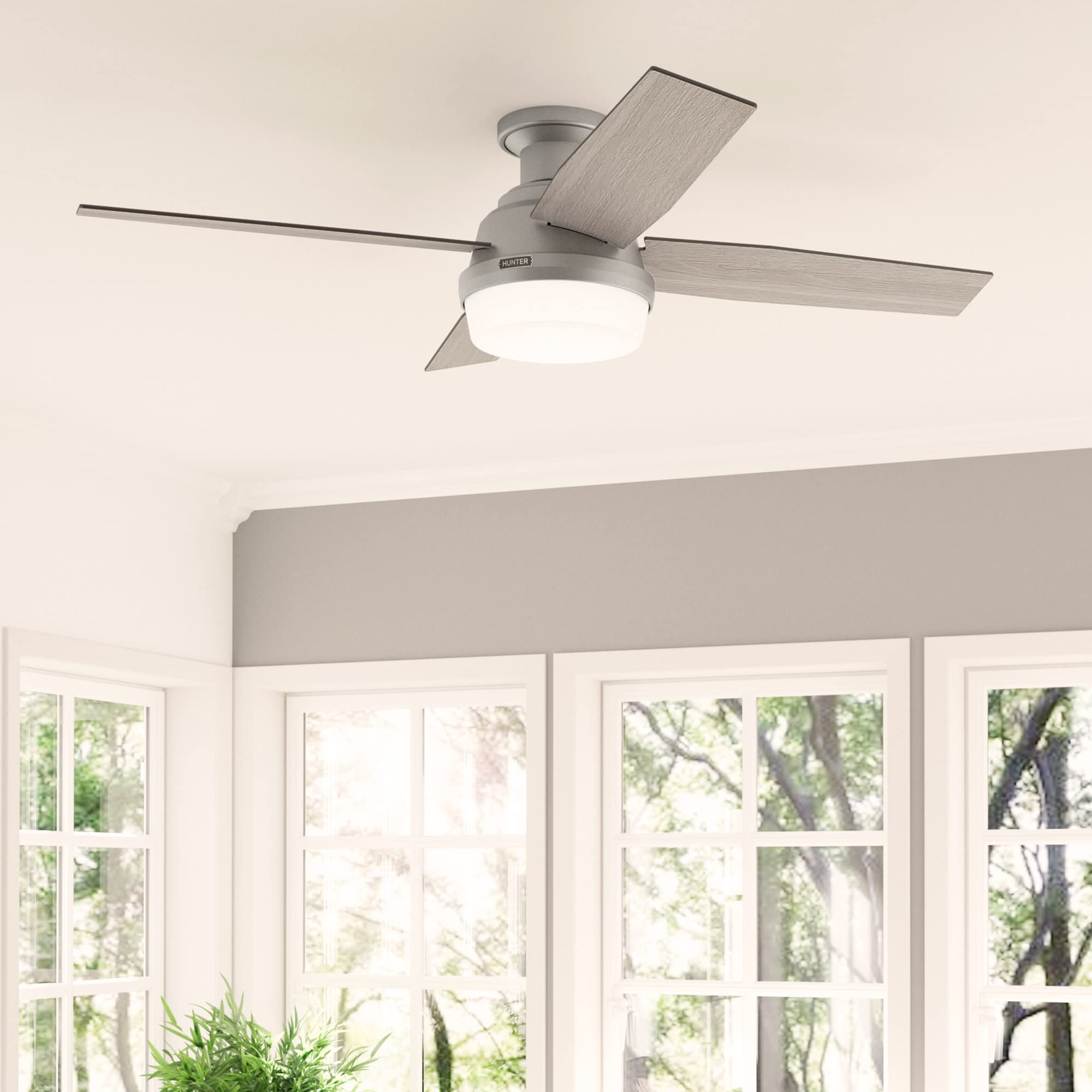 Hunter Fan Company 51736 Dempsey 52-Inch Indoor/Outdoor Ceiling Fan with LED Light Kit, Brushed Nickel Finish - Perfect for Living Room, Bedroom, Patio & Covered Porch