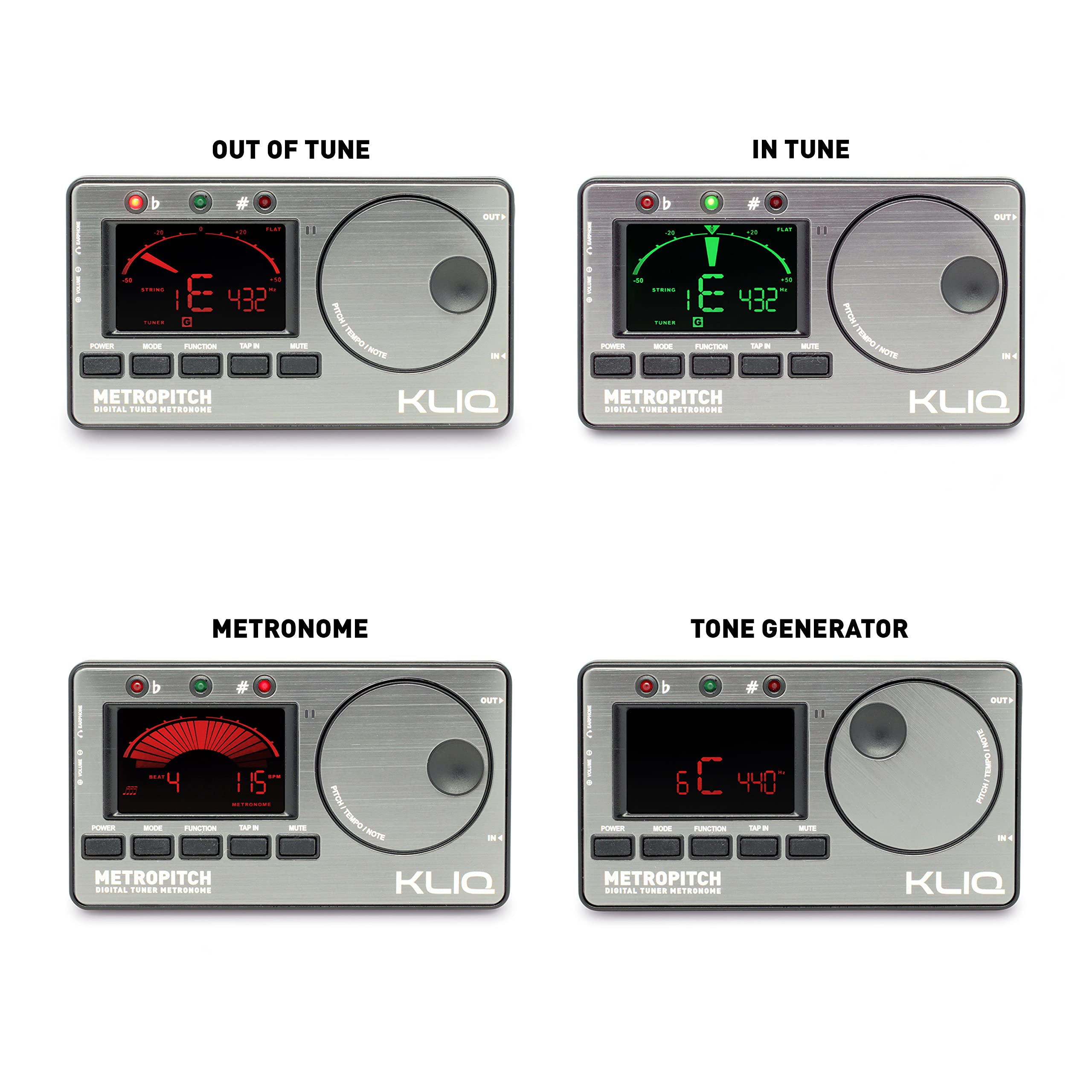 KLIQ MetroPitch - Professional Digital Metronome Tuner for Guitar, Bass, Violin, Ukulele - Accurate Chromatic Tuning Modes (Pewter Grey) - Perfect for Practice, Studio Recording & Live Performances