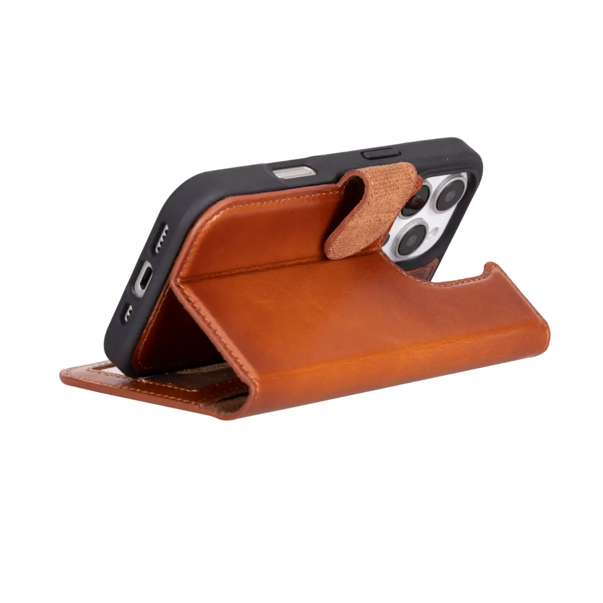 Premium Burnished Tan Leather Wallet Case for iPhone 16 Pro - Slim Protective Cover with Card Slots | Perfect for Everyday Use, Travel & Business