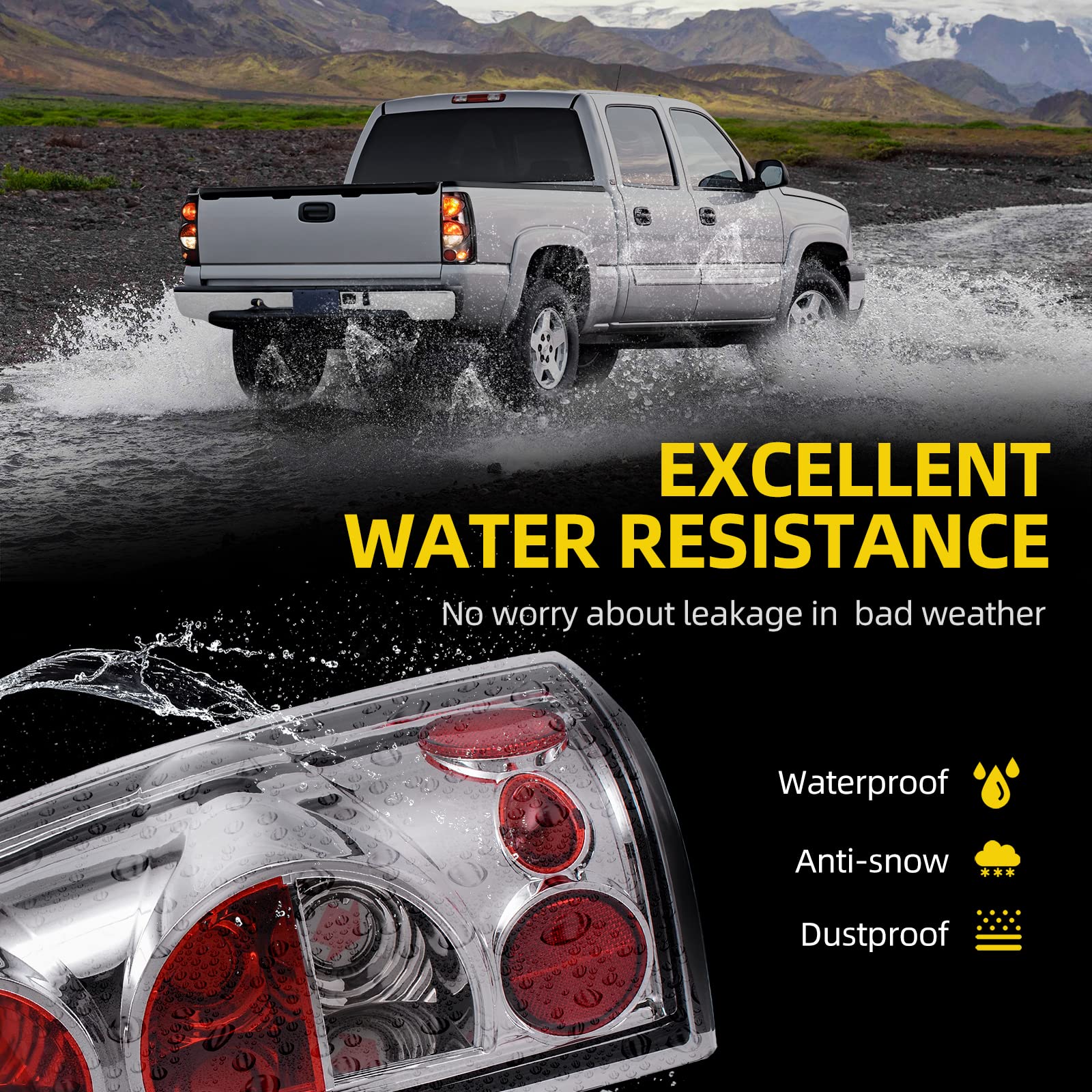 DWVO Headlights and Tail Lights Assembly for 2003-2006 Chevy Silverado 1500/2500HD/3500 - Black Housing Headlights & Clear Taillights Combo - Replacement for 03-04 Silverado 2500, 04-06 Silverado 3500 - Perfect for Off-Roading, Night Driving, and Vehicle Upgrades