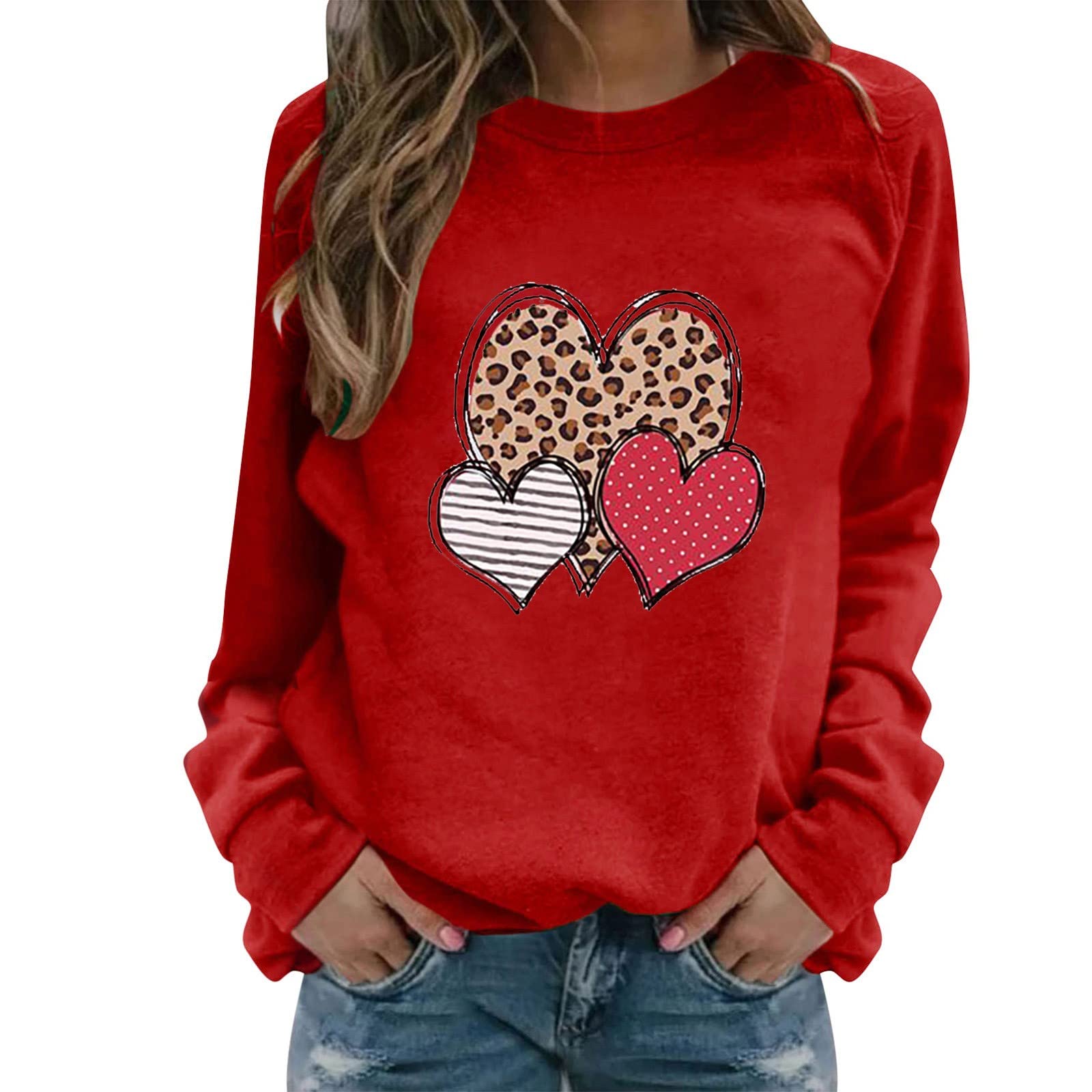Women's Long Sleeve Crewneck Sweatshirt - Love Print Pullover Top for Casual Wear | Fall Winter Tunic Blouse Tee | Perfect for Daily Outfits, Lounge Wear & Layering