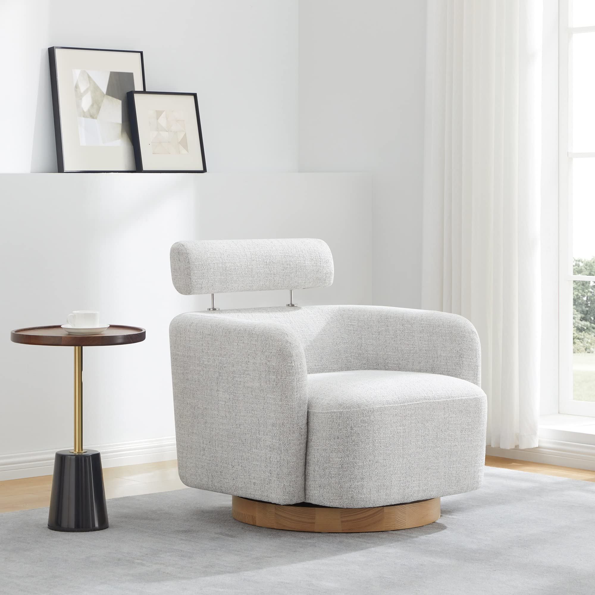 CHITA Swivel Accent Chair - Modern Barrel Armchair with 360° Rotation & Adjustable Backrest, Dark Grey Upholstered Lounge Chair for Living Room, Bedroom, Office or Reading Nook - Perfect for Relaxing & Entertaining Guests