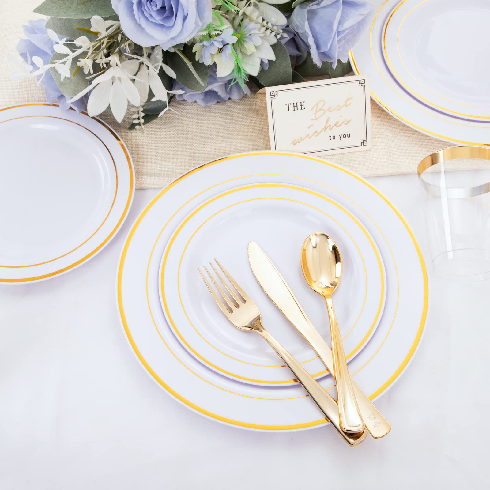 WELLIFE 150-Piece Gold Plastic Party Dinnerware Set - 25 Gold 10.25