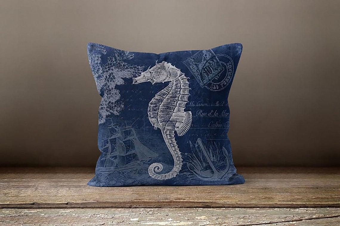 Premium Navy Blue Ocean-Themed Pillow Covers - Set of 4 Decorative Sealife Printed Throw Pillow Cases - Perfect for Living Room, Bedroom & Coastal Home Decor
