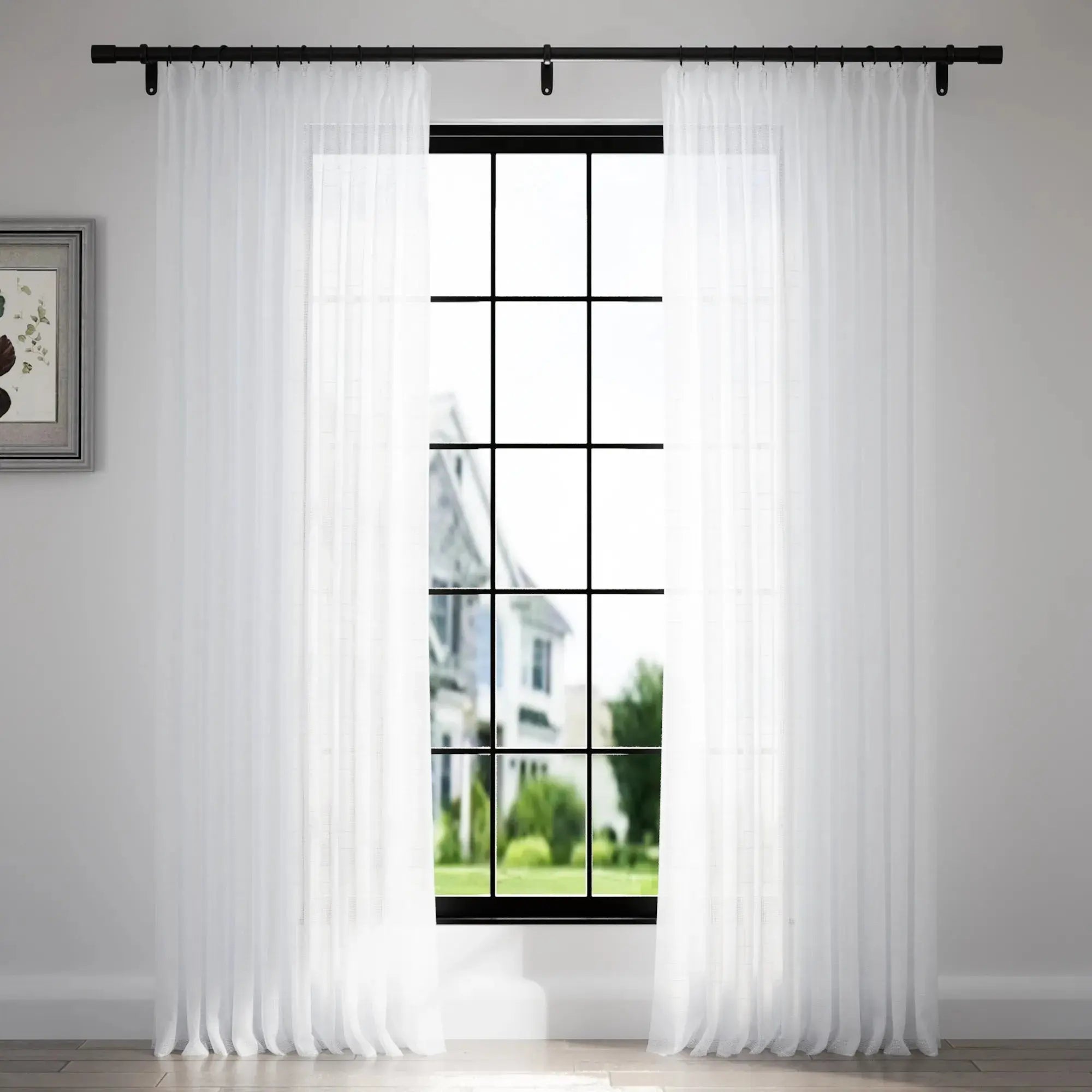 Florida Embossed White Semi-Sheer Pleated Curtains - Elegant Window Treatment for Living Room & Bedroom