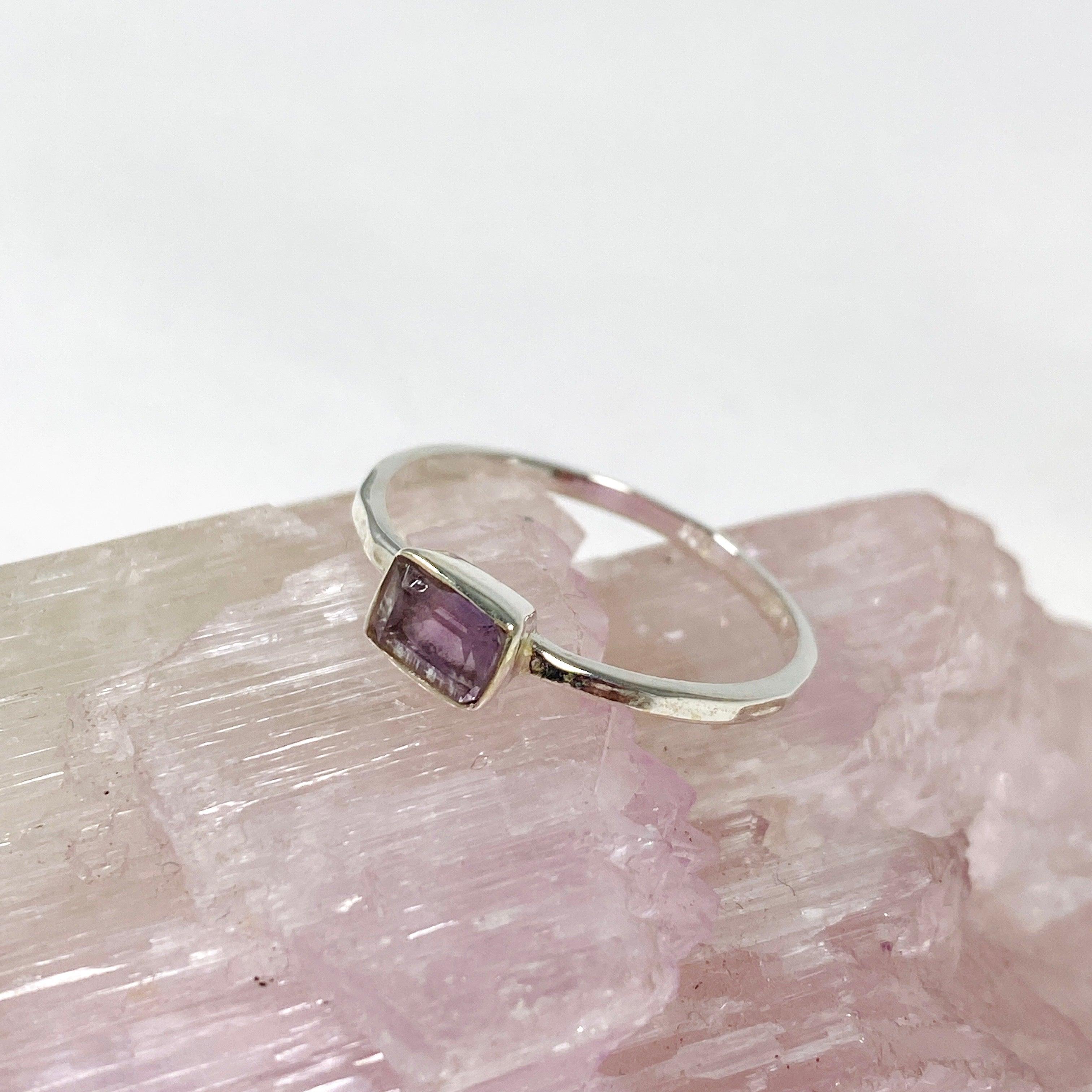 Amethyst Rectangular Faceted Fine Band Ring for Women - Sterling Silver 925 R3793 AM - Elegant Jewelry Gift for Birthday, Anniversary & Special Occasions