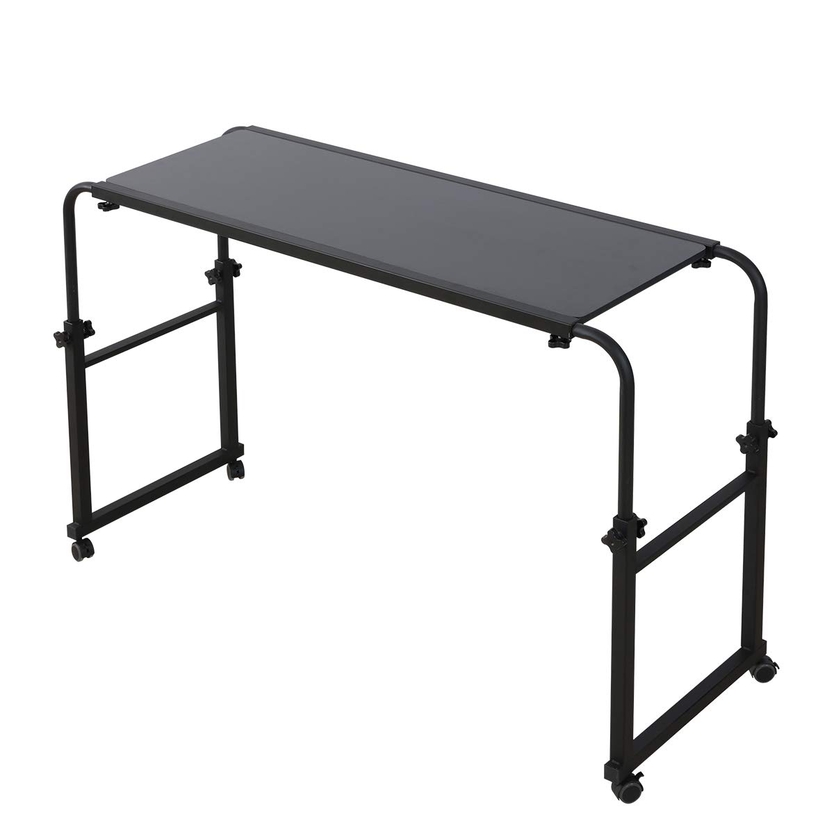 Adjustable Overbed Table with Wheels - Rolling Laptop Desk for King/Queen Beds, Portable Hospital Bed Table (Black) - Perfect for Home Office, Hospital Use & Bedside Workspace
