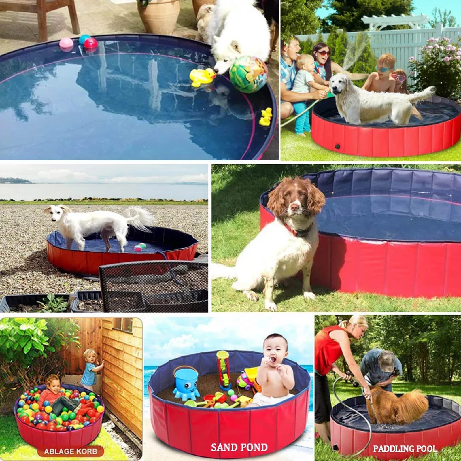 Foldable Dog Swimming Pool - Portable PVC Pet Bathing Tub for Dogs & Cats, Non-Slip Puppy Pool for Indoor & Outdoor Use - Great for Backyard Play, Summer Cooling, and Pet Bath Time