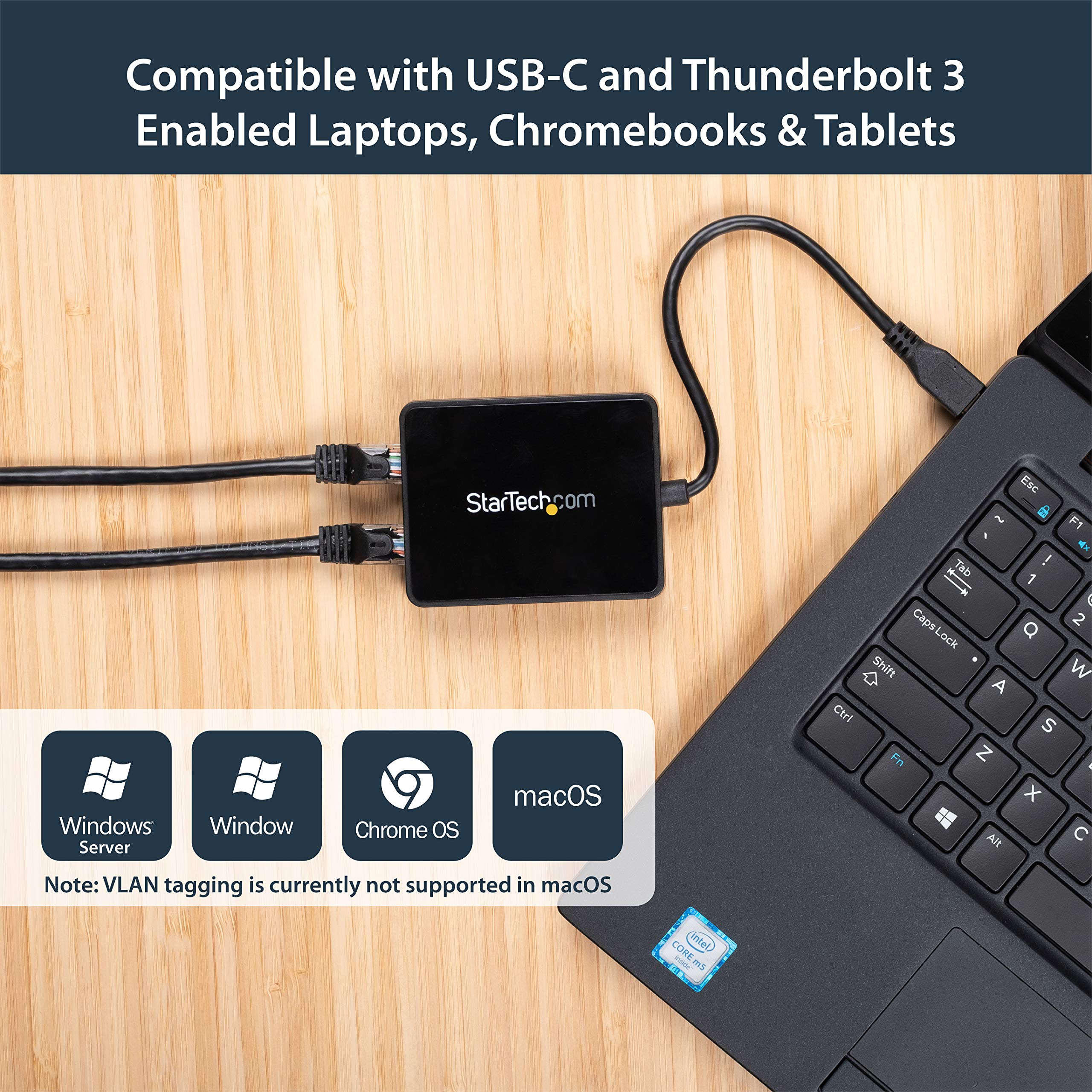 StarTech.com USB C to Dual Gigabit Ethernet Adapter with USB 3.0 Port - High Speed Network Adapter for Laptop, MacBook & PC - Perfect for Office, Gaming & Remote Work (Black)