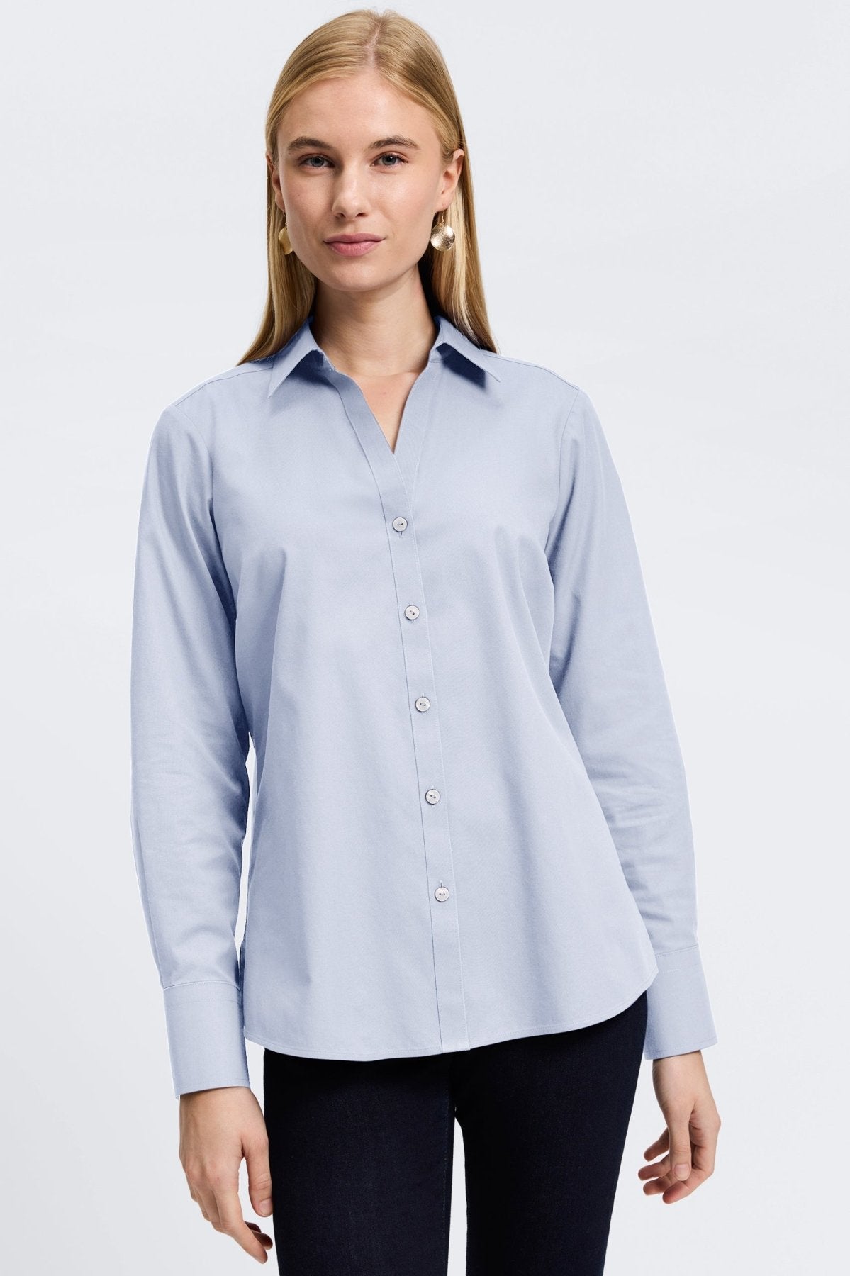 Mary No Iron Pinpoint Long Sleeve Shirt for Women - Wrinkle-Free Office Blouse - Perfect for Business Casual & Professional Workwear