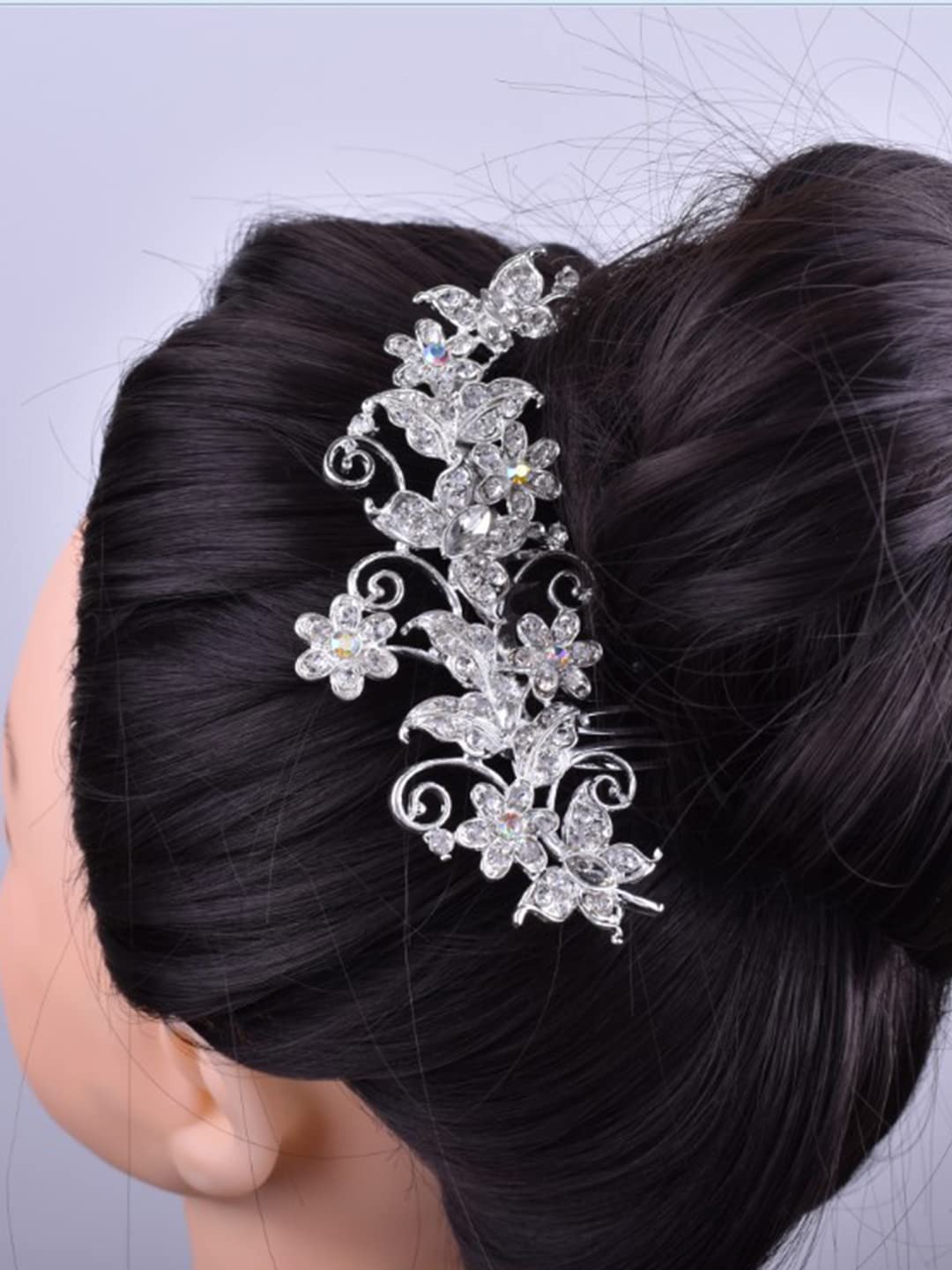 Elegant Yellow Crystal Floral Hair Comb Pin for Women - Bridal Wedding Hair Accessories, Side Comb Clip for Updos, Half-Up Styles & Special Occasions