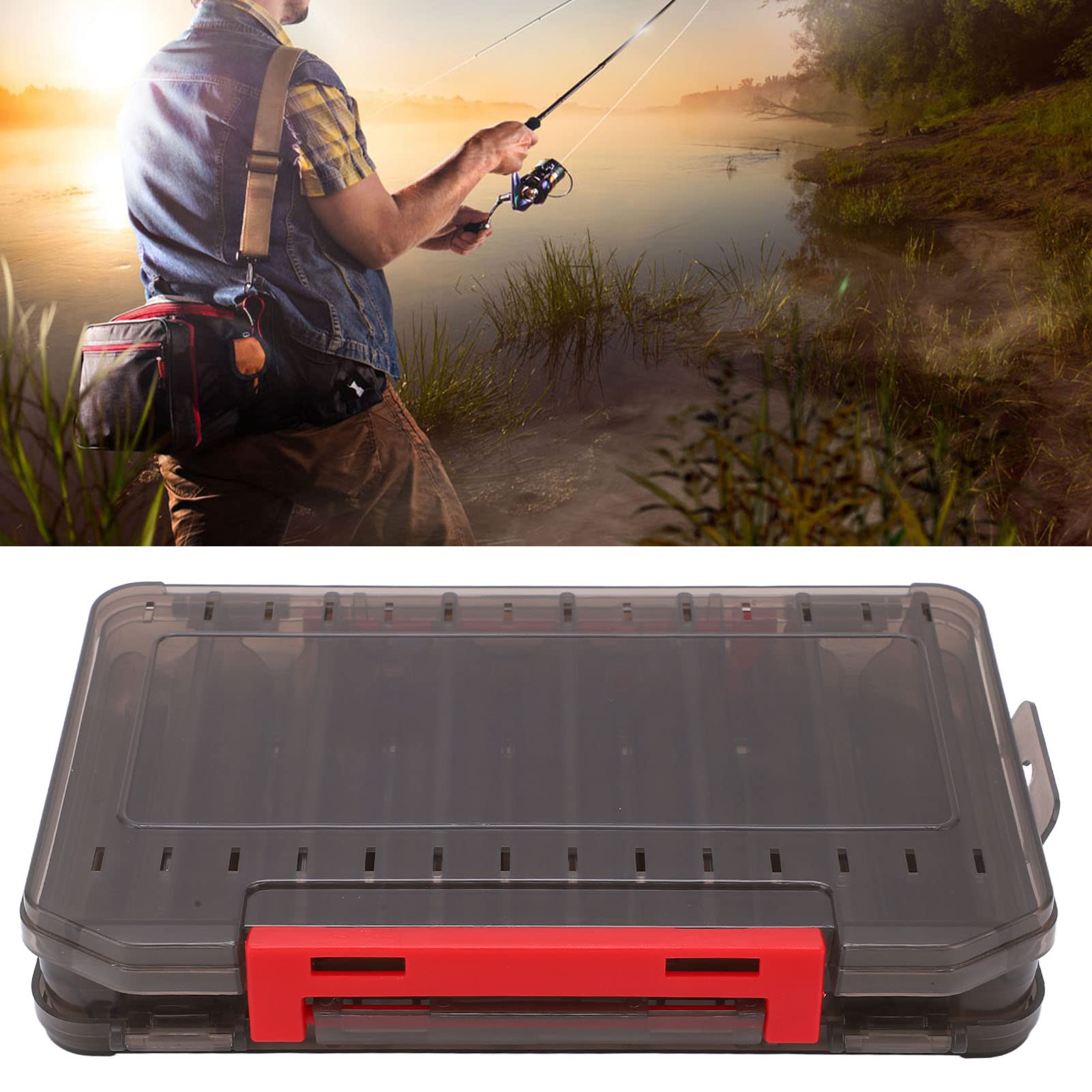 Double Sided Fishing Lure Storage Box with Handle - Breathable Anti-Lost Design for Jerkbaits & Tackle Organization (Gray) - Perfect for Bass Fishing & Outdoor Gear Storage