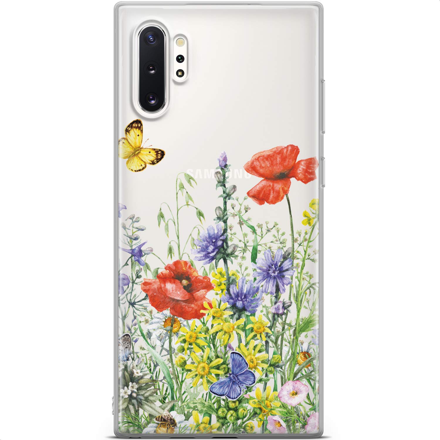 Samsung Galaxy S24 S23 Ultra S22 5G Plus S21 FE S20 S10 Case - Floral Poppies Butterfly Design Slim Silicone Cover | Lightweight Flexible Protective Phone Case | Perfect for Summer Outdoors, Travel & Daily Use
