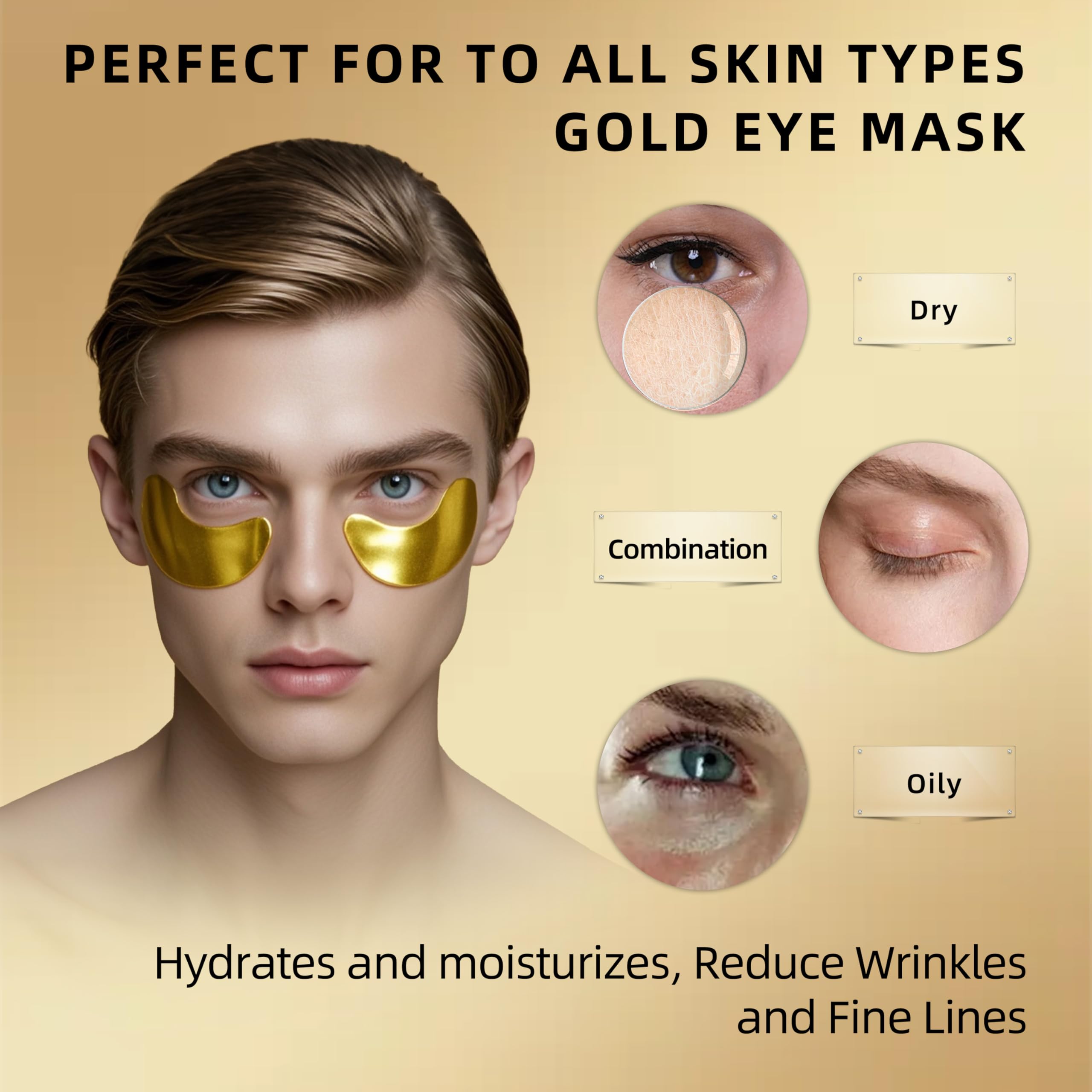 Golden Eye Mask 20 Pairs - Collagen & Hyaluronic Acid Under Eye Patches for Dark Circles, Puffiness & Wrinkles - Rejuvenating Eye Gels for Men & Women - Perfect for Overnight Treatment, Travel & Daily Skincare Routine