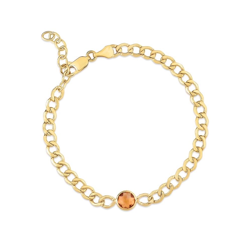 14K Gold Citrine Curb Chain Bracelet for Women - Dainty Gemstone Jewelry Gift for Birthday, Anniversary & Everyday Wear
