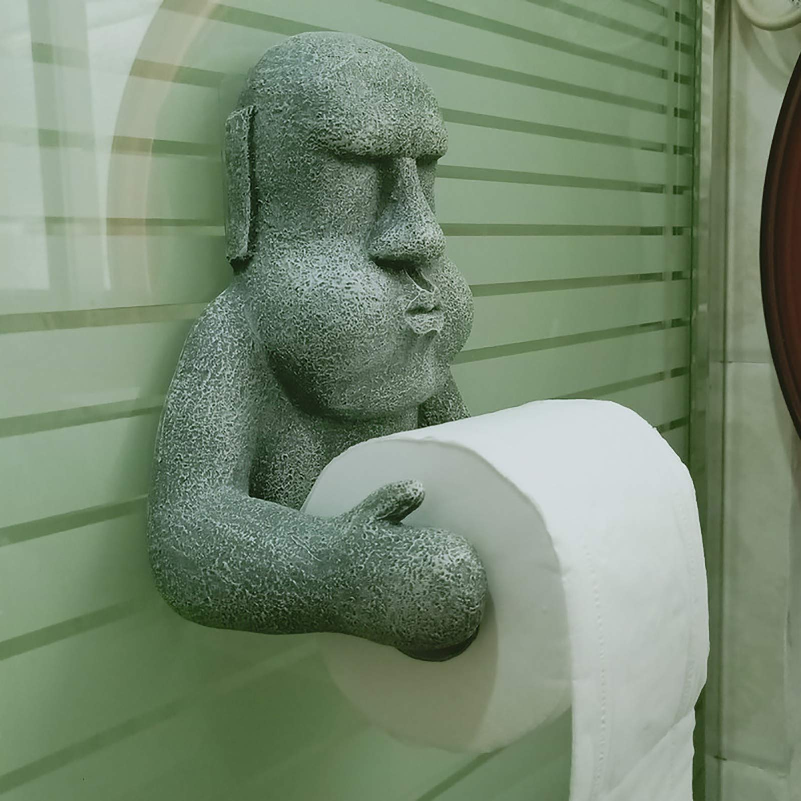 Funny Easter Island Toilet Paper Holder - Wall Mount Moai Statue Tissue Dispenser for Bathroom Decor, Grey | Unique Bathroom Accessory for Home & Office Use
