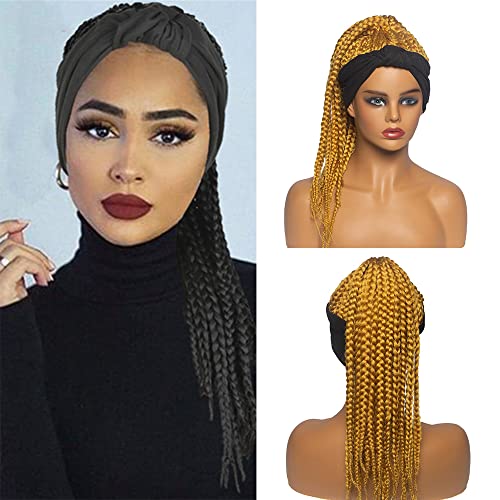 HeneiKecci Braided Wigs for Black Women - Handband Braids Wigs, Dreadlock Handband Wigs, Box Braid Wigs | Afro Curly Synthetic Hair Wigs in Brown (J271D) | Perfect for Daily Wear, Cosplay & Protective Hairstyles