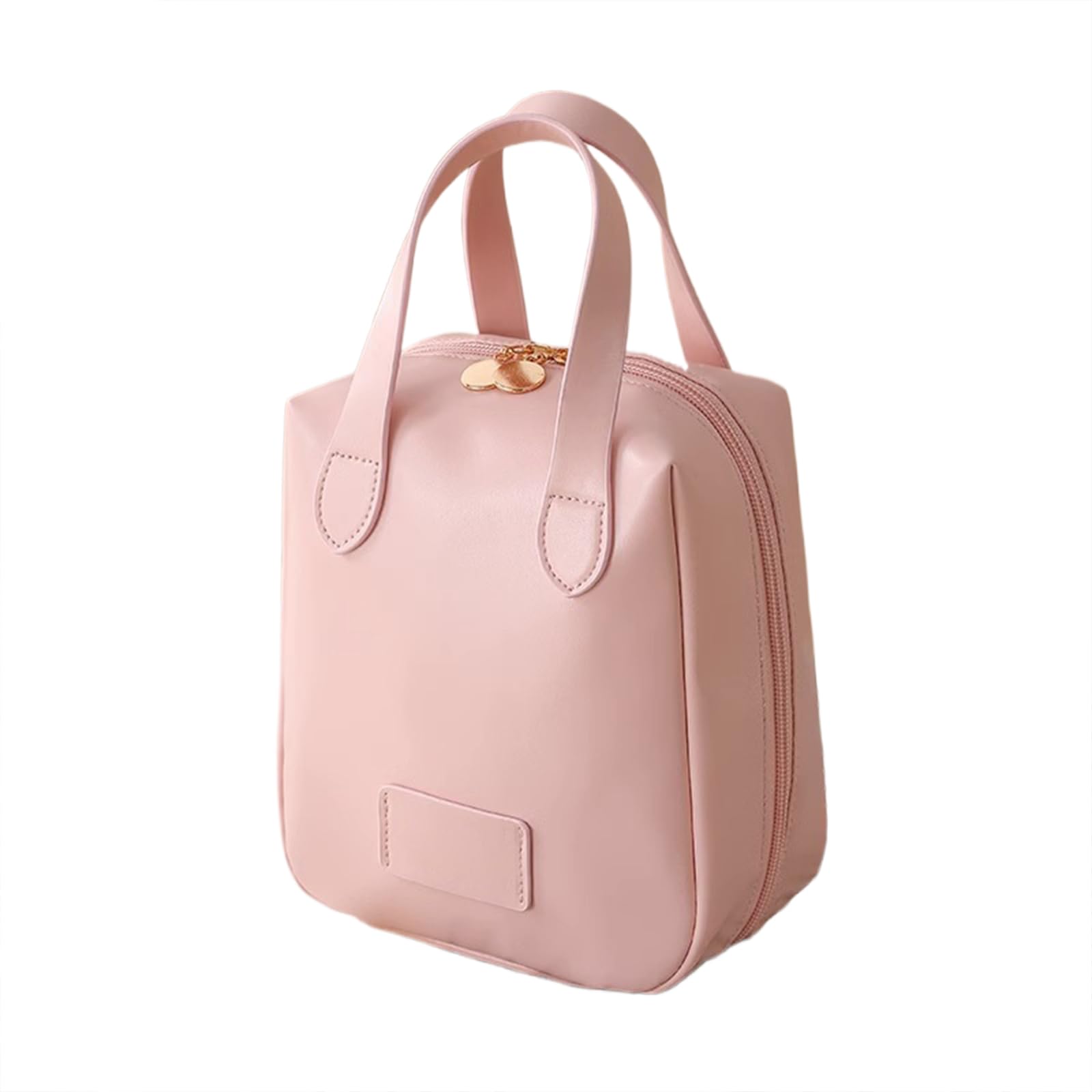 Premium Leather Makeup Bag for Women - Large Capacity Waterproof Travel Cosmetic Organizer with Divider & Handle - Ideal for Travel, Gym & Daily Use (Pink)