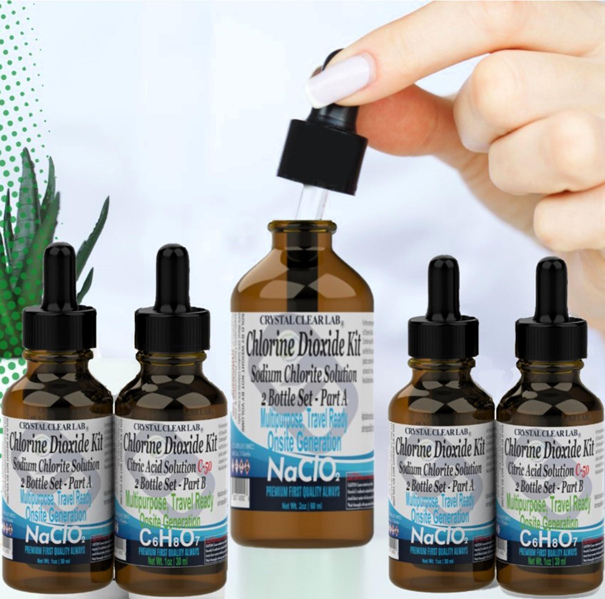 Crystal Clear Chlorine Dioxide ClO2-Kit with Citric Acid Solution & EZ-Drop Bottles - 1 Oz (2 Bottles) | Water Purification, Disinfection & Odor Removal for Camping, Emergency Preparedness & Home Use