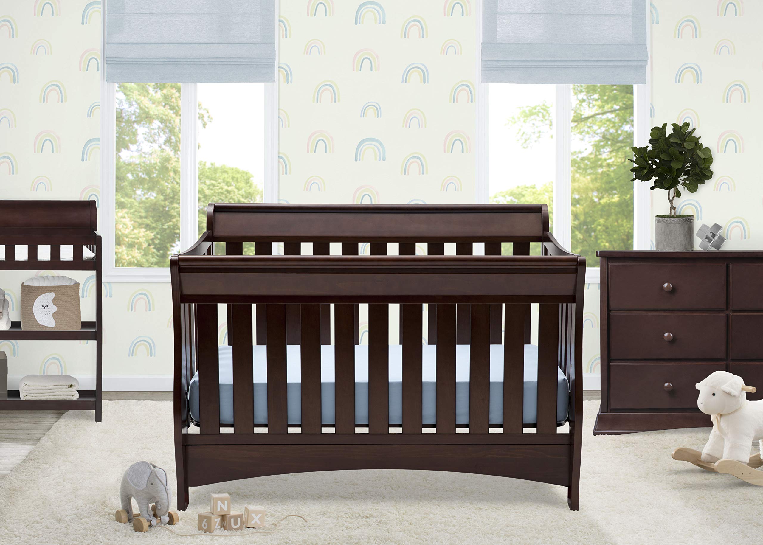 Delta Children Bentley S Series 4-in-1 Convertible Crib in Chocolate Finish with Serta Perfect Slumber Dual-Sided Crib Mattress - Nursery Furniture Set for Newborns to Toddlers | Safe Sleep Solution for Baby's Nursery or Daycare