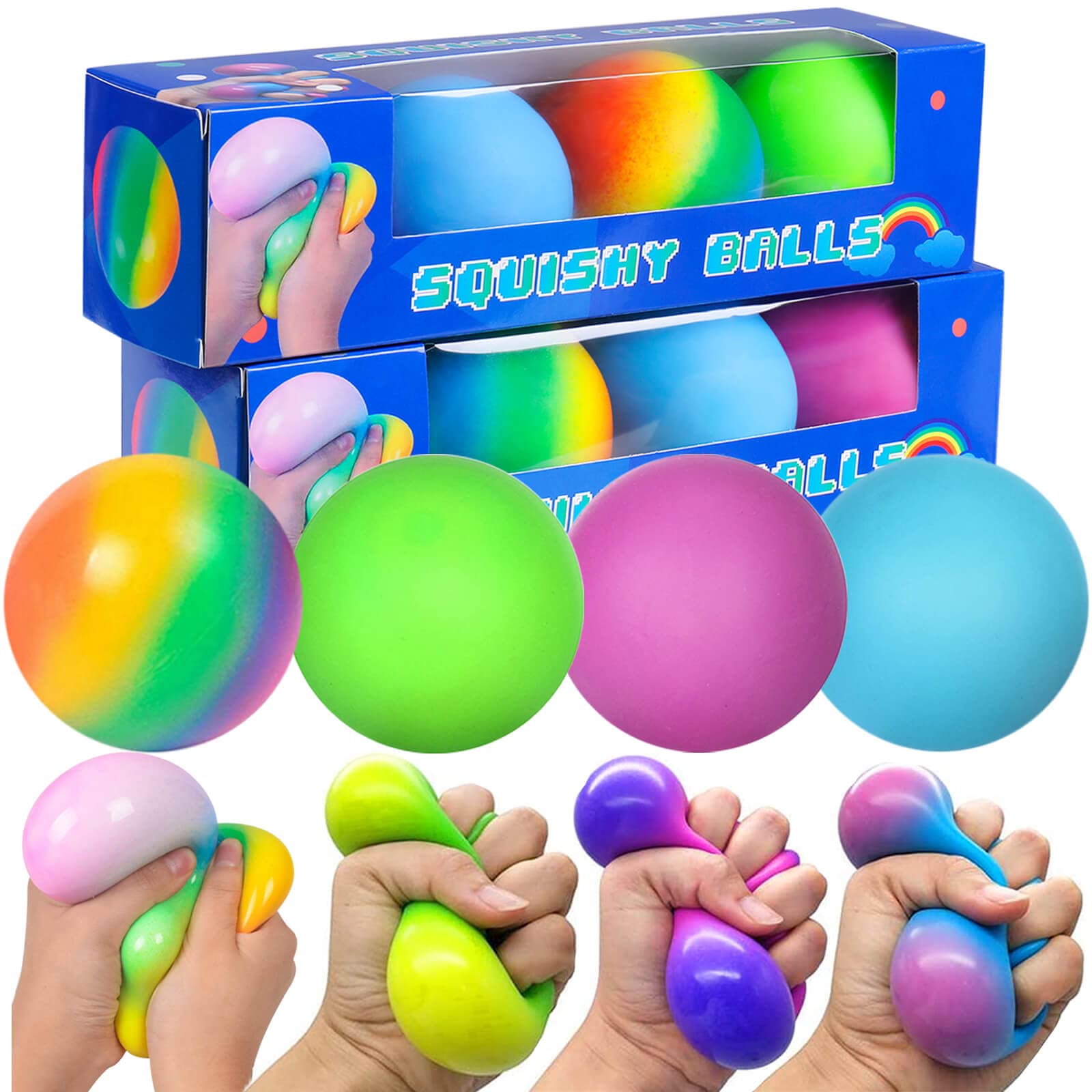 Color Changing Stress Balls for Kids & Adults - 4 Pack Squishy Fidget Toys for Anxiety Relief, Sensory Therapy, ADHD & Autism - Fun Rainbow Stress Balls for Office, School, Travel & Home Use