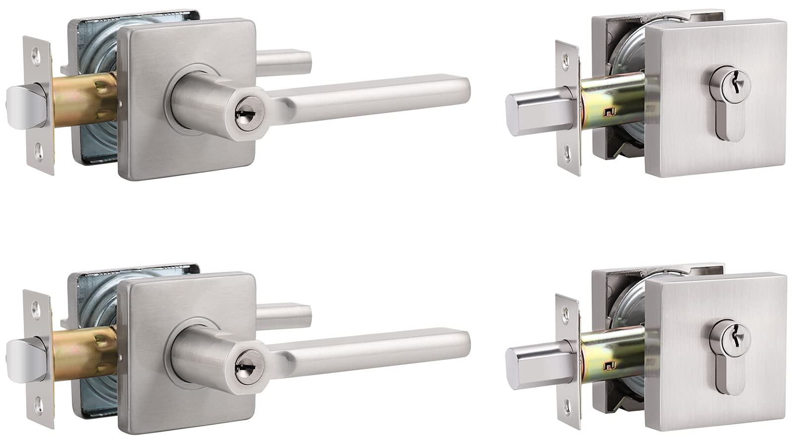 Brotima 2 Pack Satin Nickel Entry Door Lever with Deadbolt - Keyed Alike Exterior Door Lock Set & Single Cylinder Deadbolt - Heavy Duty Right/Left Hand Door Handle Lever for Front, Back, and Patio Doors - Perfect for Homes, Apartments, and Offices