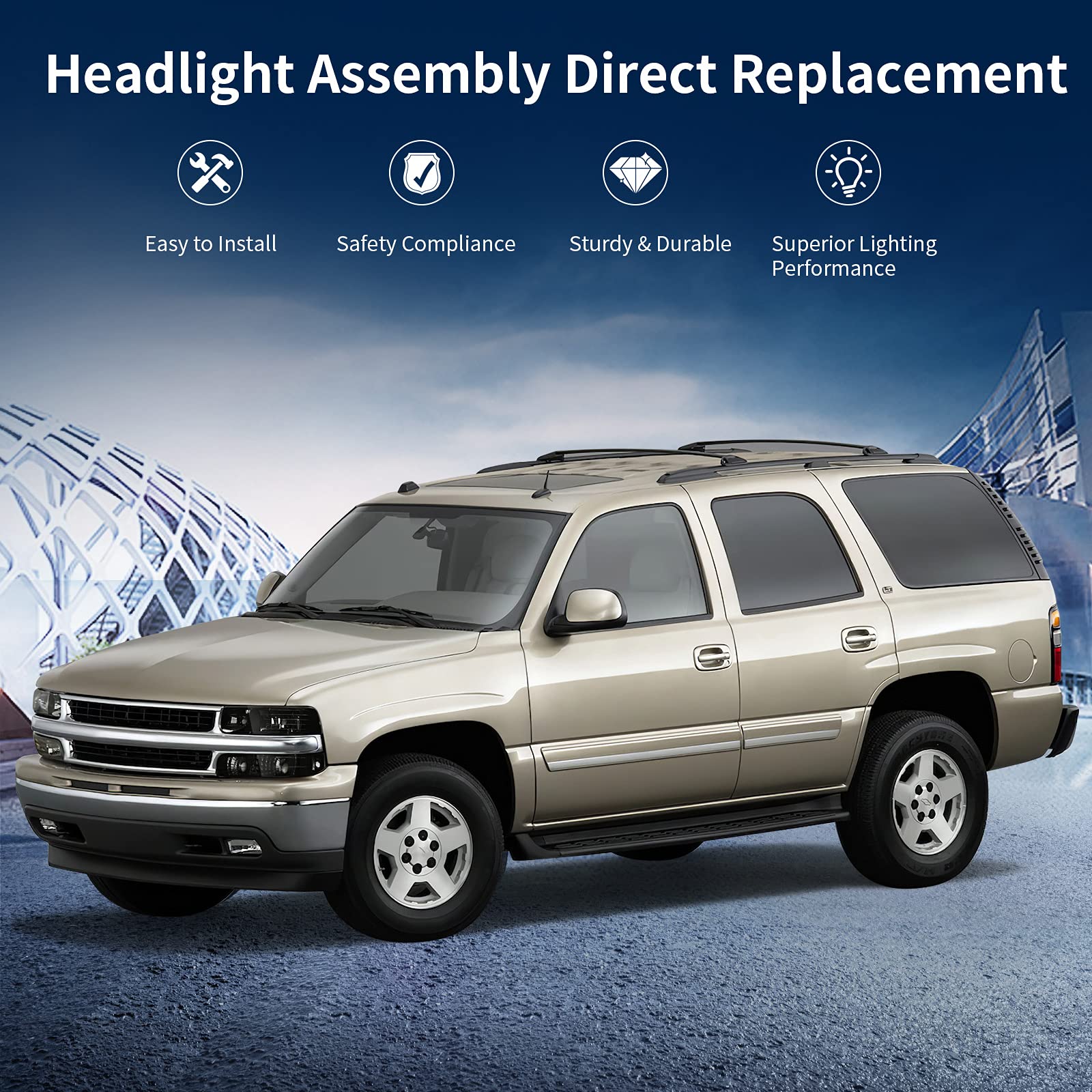 AUTOSAVER88 Headlight Assembly Compatible with 1999-2002 Chevy Silverado & 2000-2006 Tahoe Suburban - Replacement Headlamp with Bumper Lights - Perfect for Night Driving & Off-Road Adventures