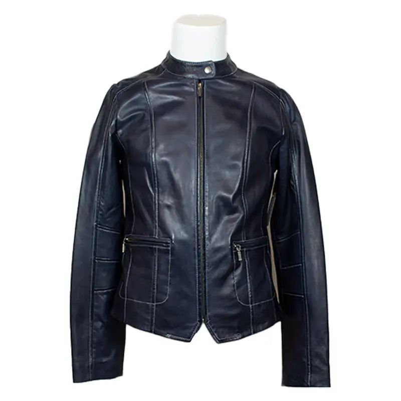 Women's Snap Collar Lamb Leather Jacket - Genuine Plonge Leather, Stylish & Comfortable for Casual Outings, Date Nights & Fall Fashion
