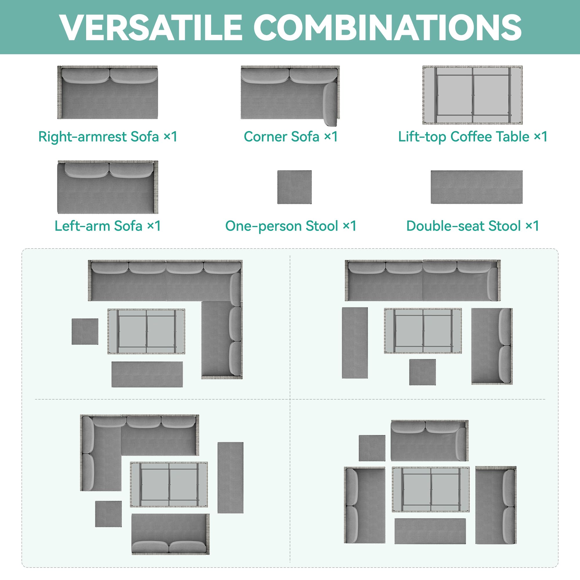 YITAHOME 6-Piece All-Weather Outdoor Patio Furniture Set - Gray Gradient Wicker Sectional Sofa with Lift-Top Coffee Table & Ottoman, Waterproof Garden Conversation Set for Backyard, Deck, Porch, Poolside | Perfect for Relaxing & Entertaining Guests