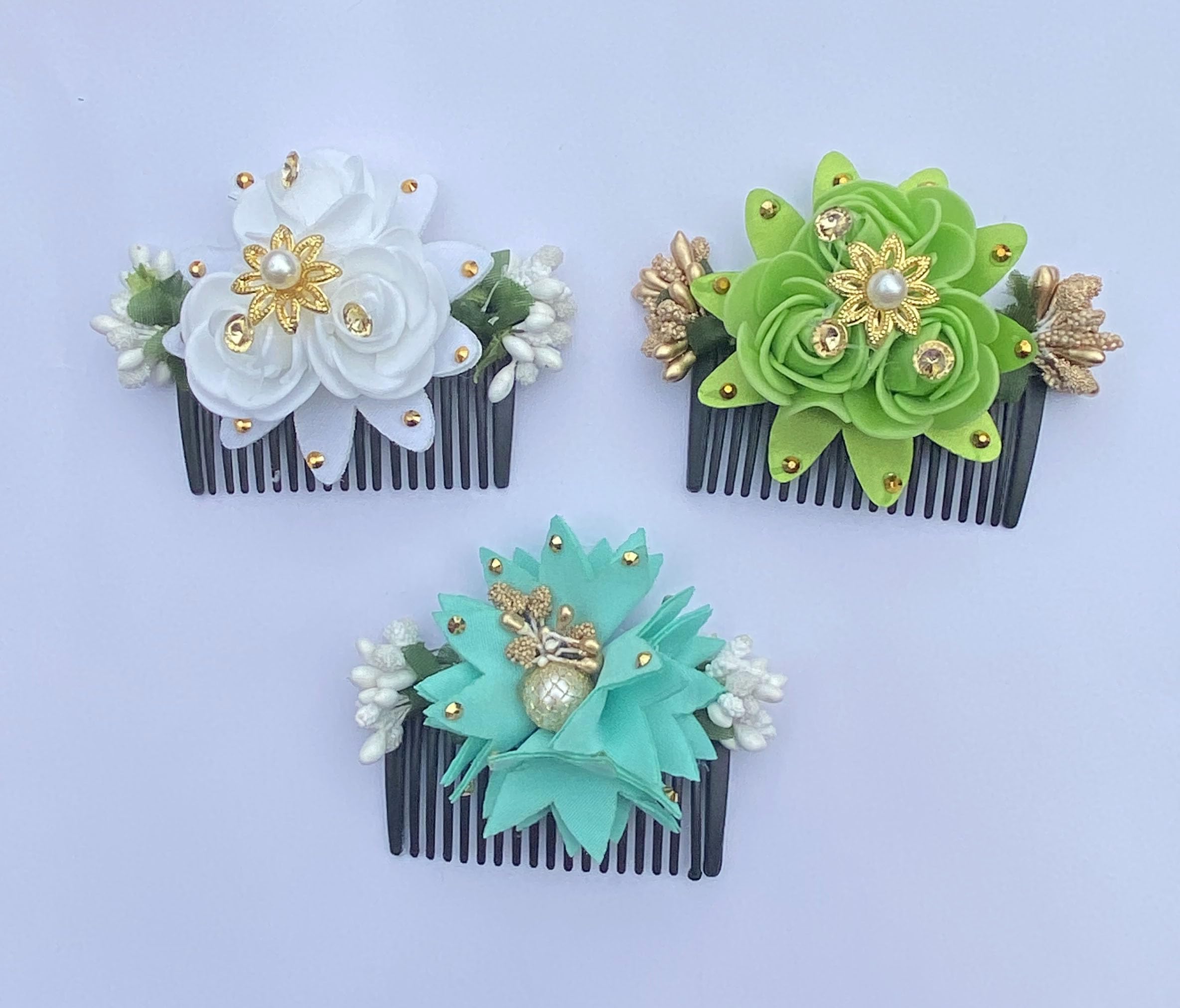 Vinshbond 3-Pack Artificial Flower Hair Comb Clip Set - Bridal Hair Accessories for Women & Girls - Perfect for Weddings, Prom, Parties & Special Occasions