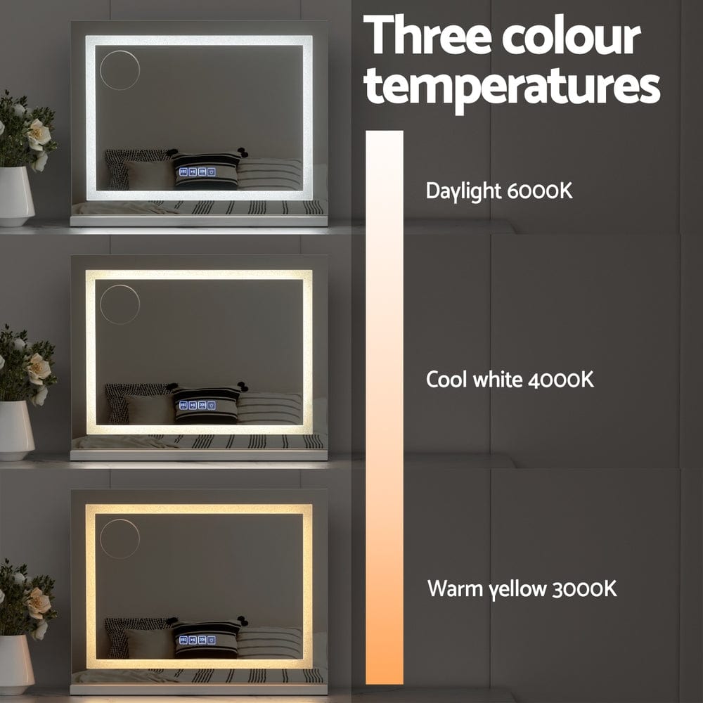 Embellir Bluetooth Makeup Mirror with LED Lights - 58X46cm Hollywood Style Vanity Mirror for Dressing Table, Bedroom & Bathroom - Crystal Frame & Touch Control