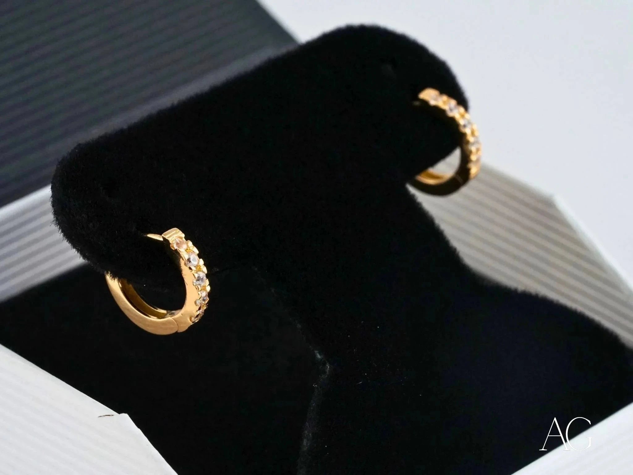18K Yellow Gold Mini Hoop Earrings with Sparkle - Timeless Elegance for Everyday Wear & Special Occasions