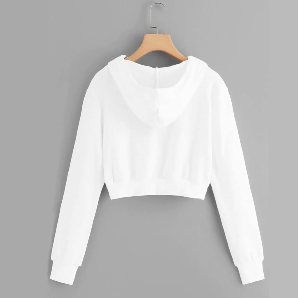 Trendy White Cropped Zip Up Hoodie for Women | Cute Casual Teen Girls Crop Top Jacket | Perfect for Streetwear, Gym & College Fashion