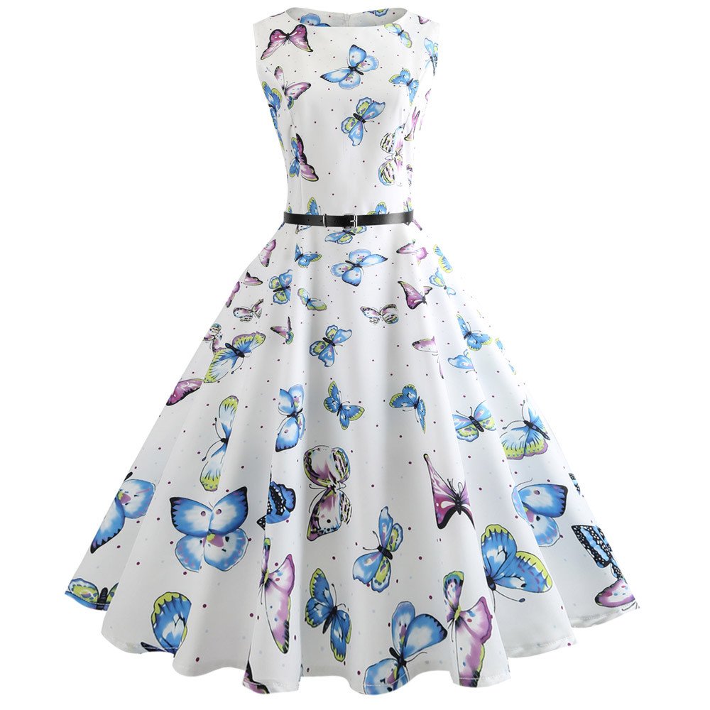 Vintage Floral Butterfly Sleeveless Dress for Women - Elegant Swing Party Dress, Prom Night Outfit, Summer Casual Wear - Perfect for Weddings, Dates & Special Occasions