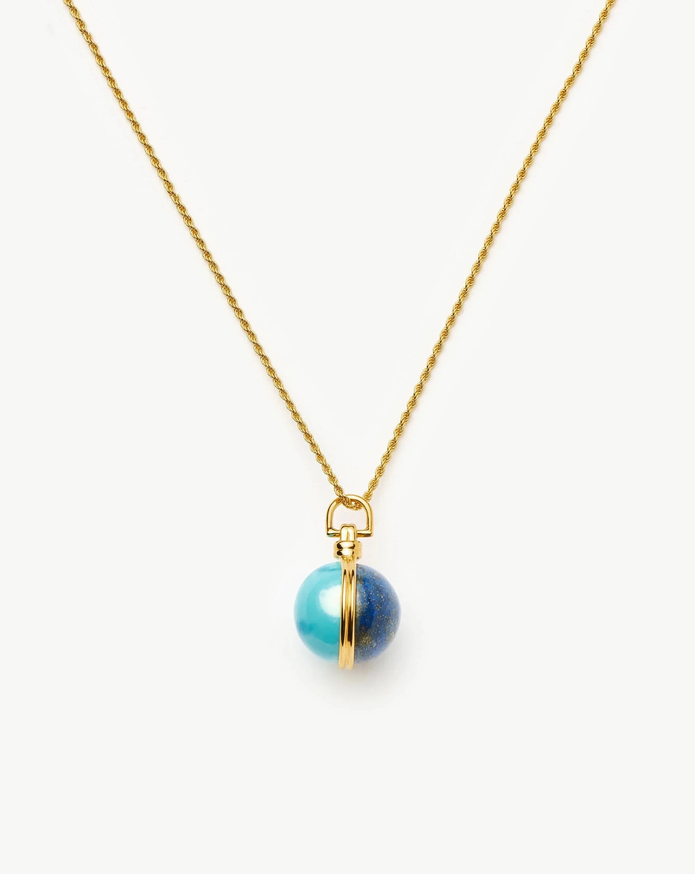 18K Gold Plated Sphere Gemstone Pendant Necklace with Lapis Lazuli & Turquoise - Elegant Jewelry for Women, Perfect for Parties, Weddings & Gifts