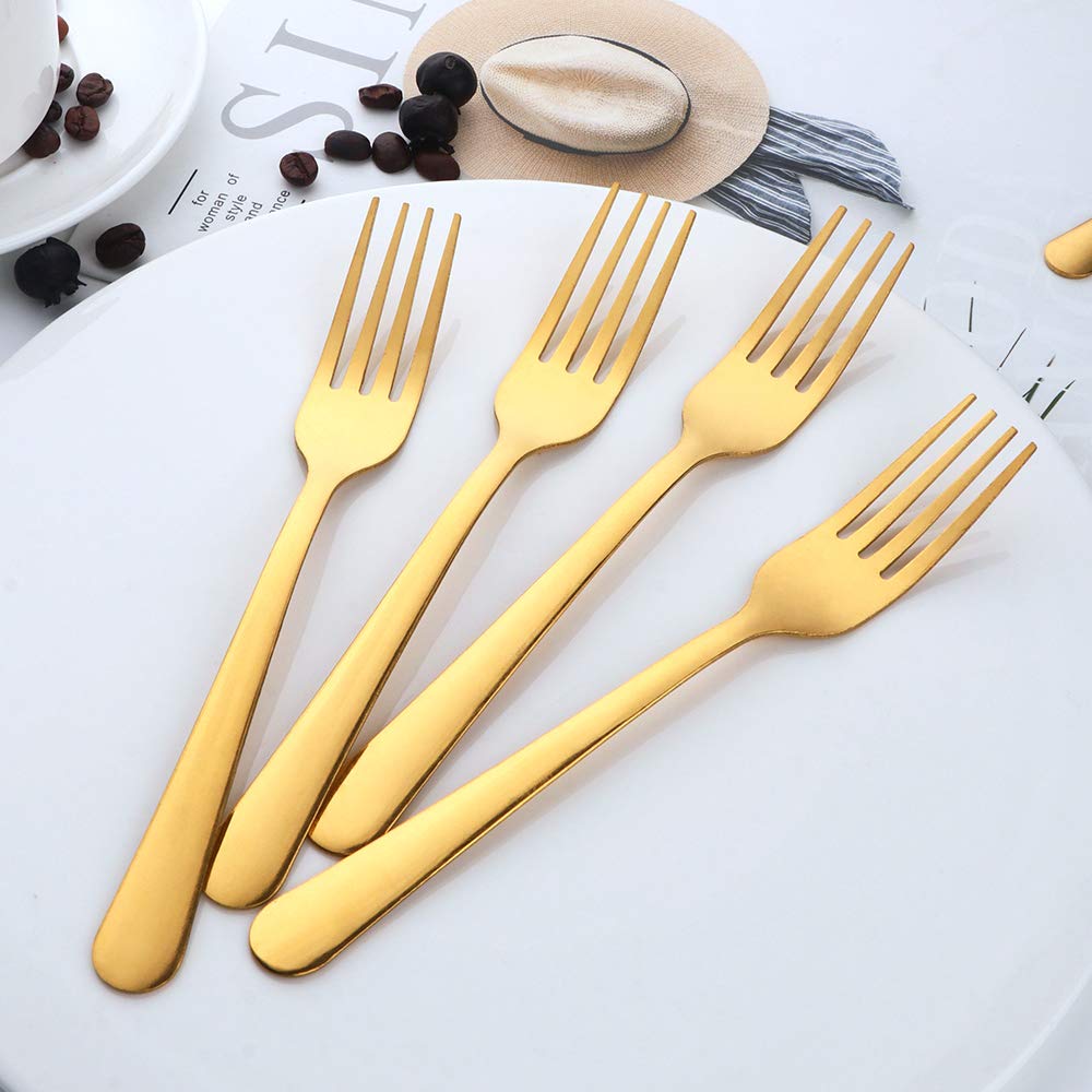 12-Piece Stainless Steel Dinner Fork Set - 7-Inch Silverware Flatware for 12 People - Dishwasher Safe Golden Cutlery - Perfect for Restaurants, Dinner Parties & Everyday Dining