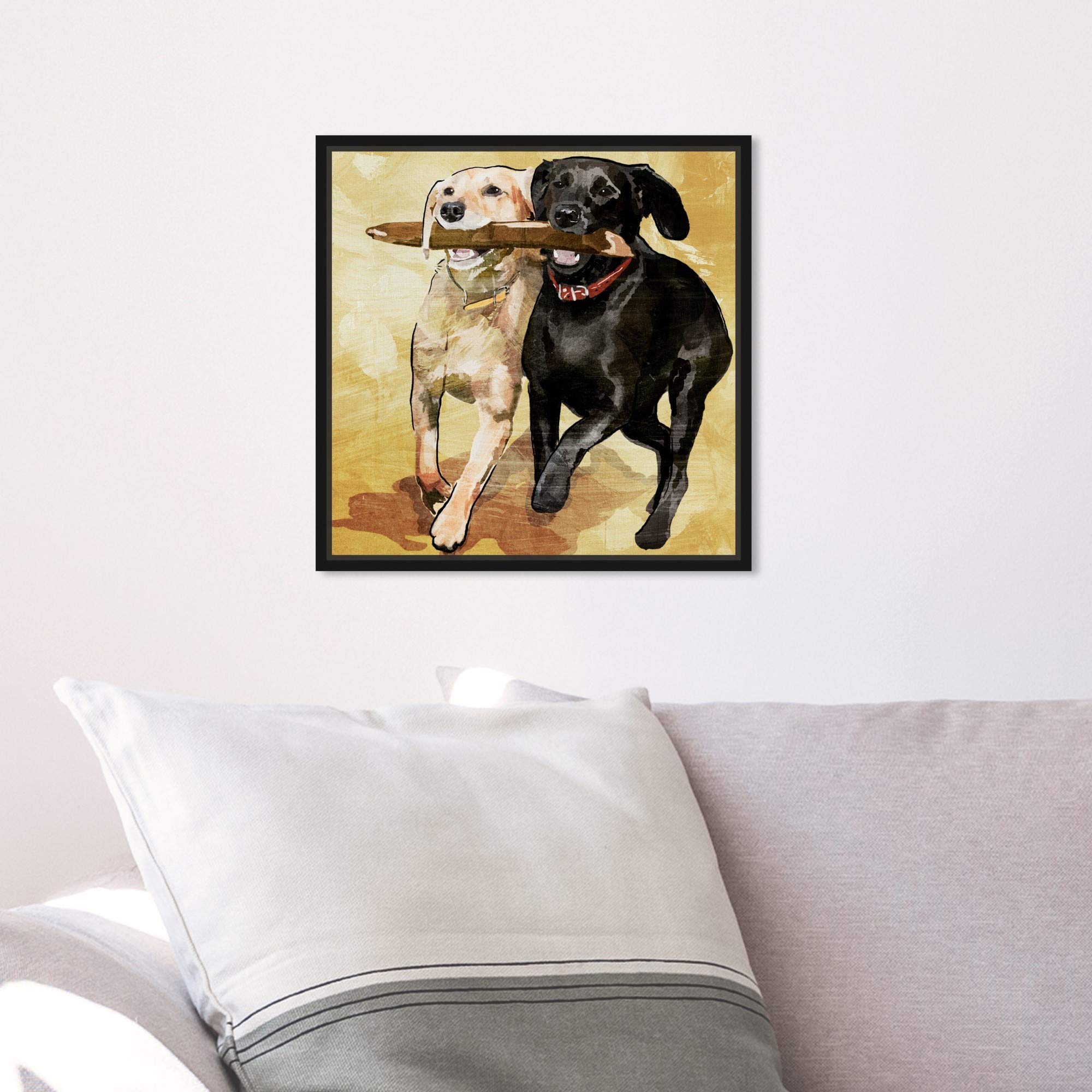 Playtime Dogs and Puppies Framed Wall Art Canvas Prints - Animal Themed Home Decor for Living Room, Bedroom & Nursery
