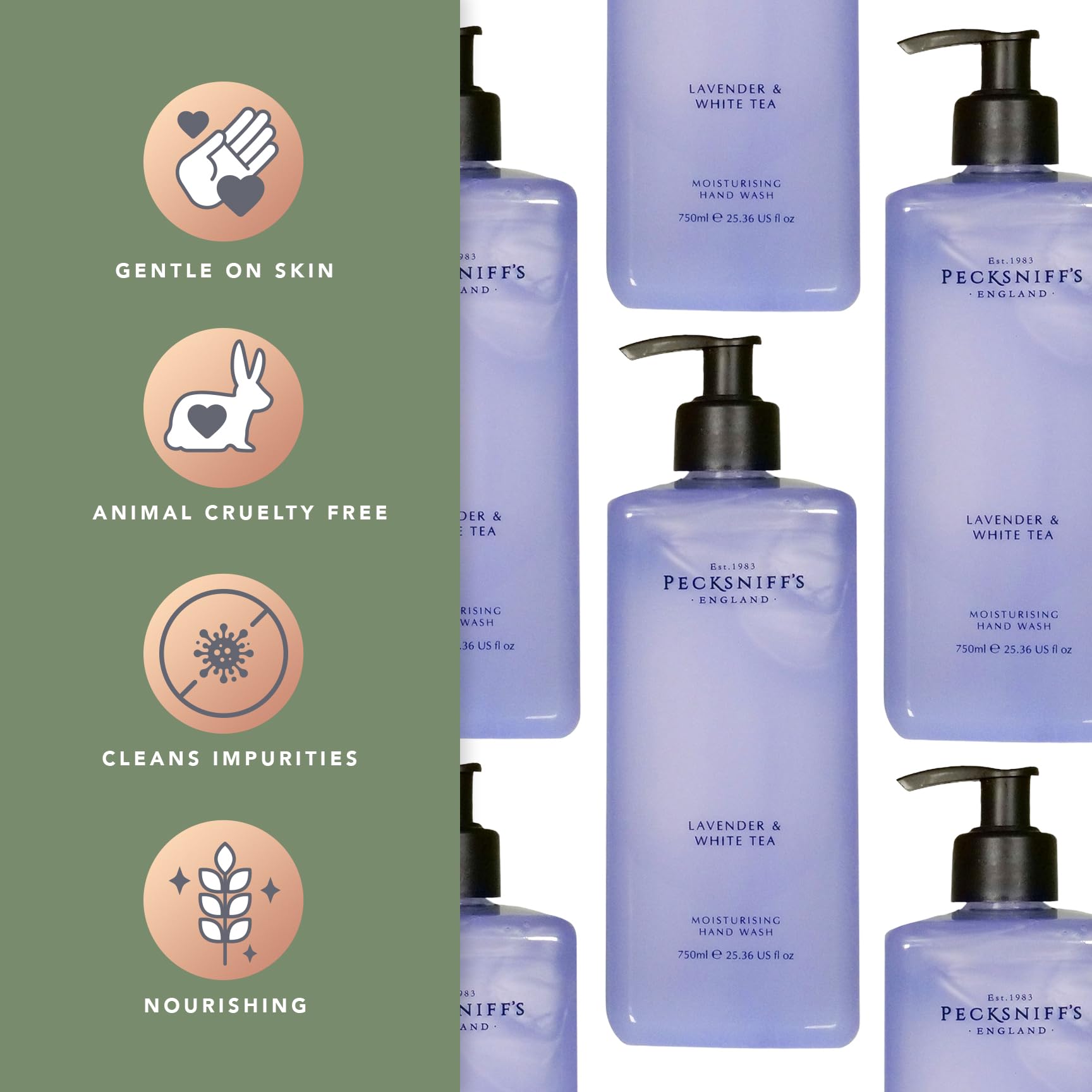 Pecksniff's Classic 750ml Hand Wash - Lavender & White Tea Scent | Gentle Moisturizing Liquid Soap for Bathroom, Kitchen & Guest Washroom